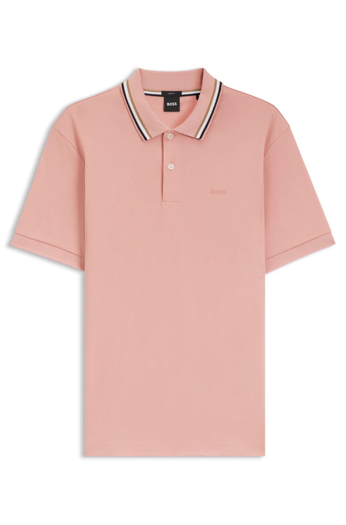 Slim-fit cotton polo shirt with striped collar Product Image