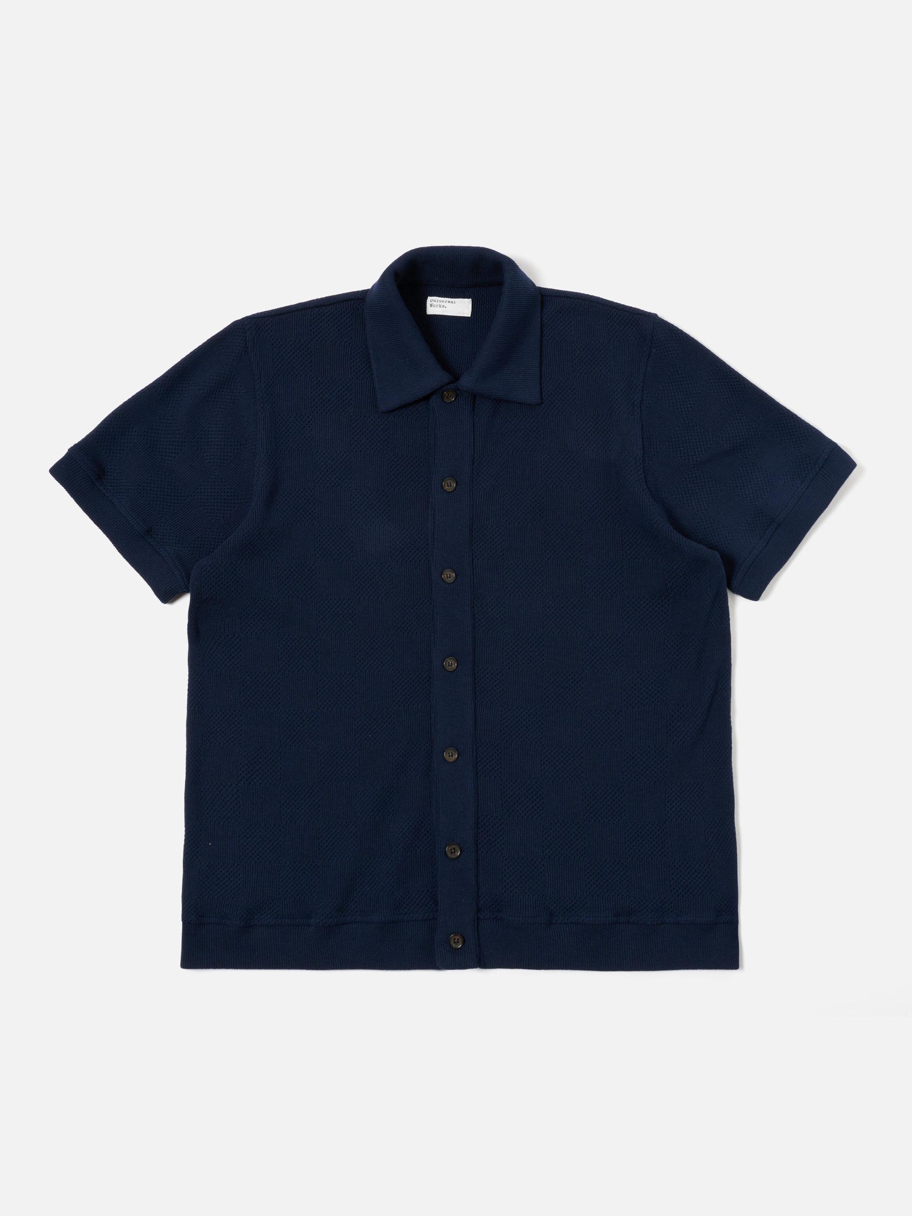 Bright Navy Fantasy Checkerboard Button Through Polo Product Image