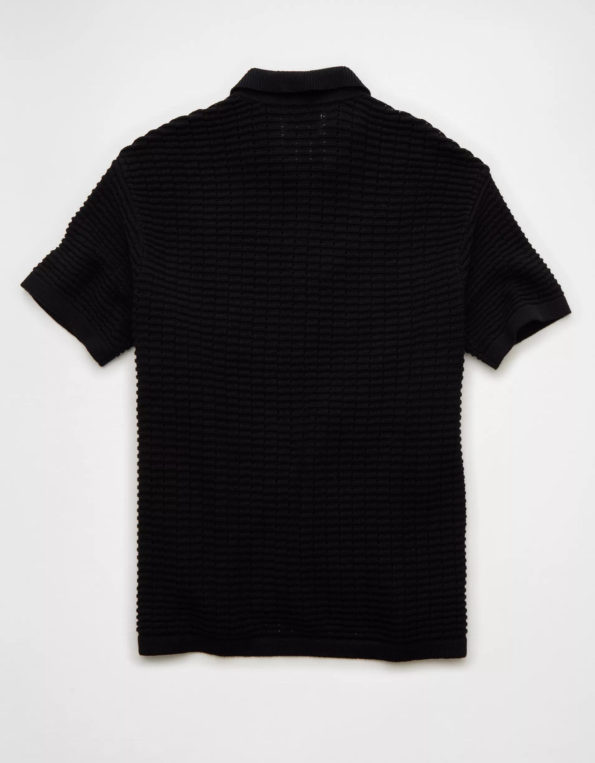 AE Weekend Textured Button-Up Sweater Polo Shirt Product Image