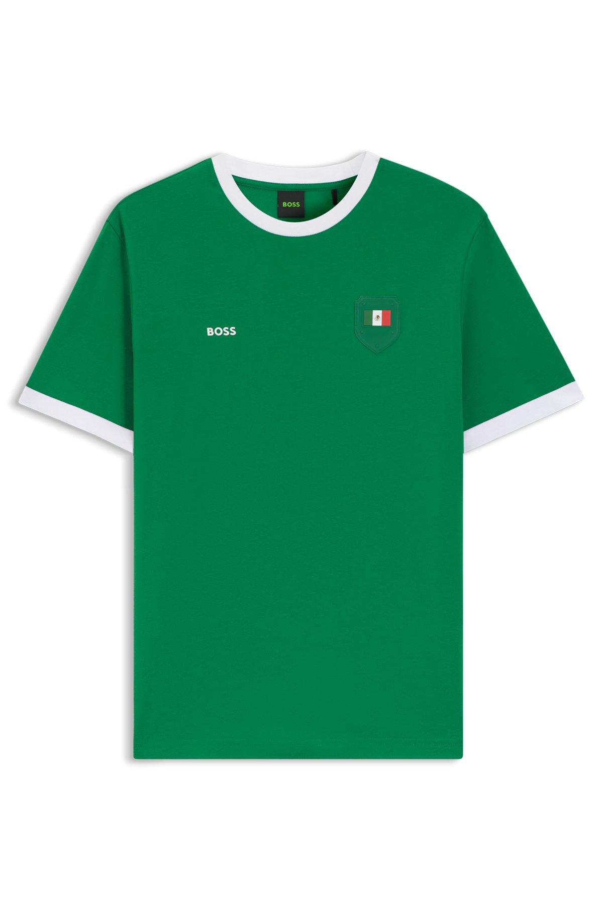 Stretch-cotton T-shirt with country flag and logo Product Image