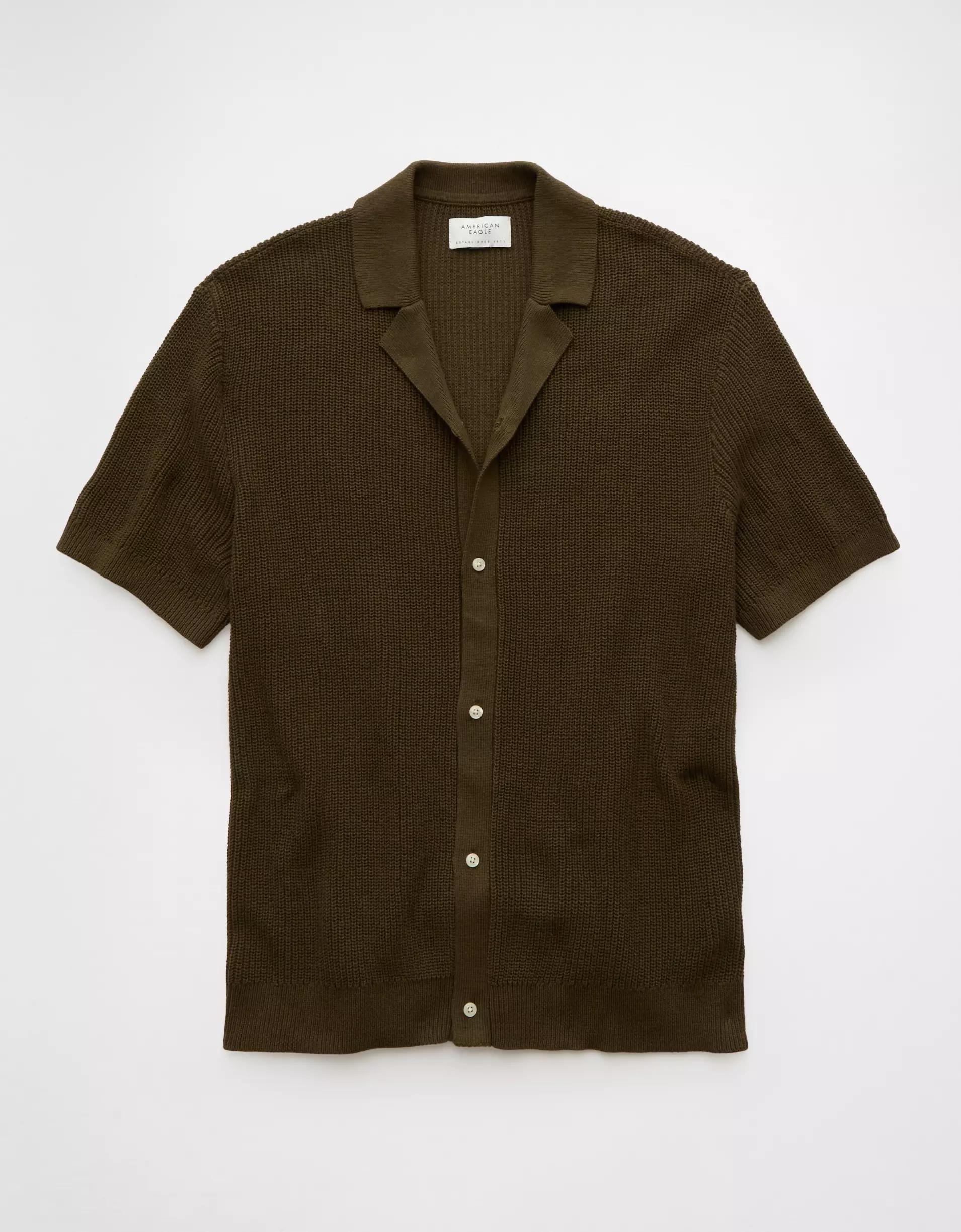 AE Shaker Button-Up Sweater Polo Shirt Product Image