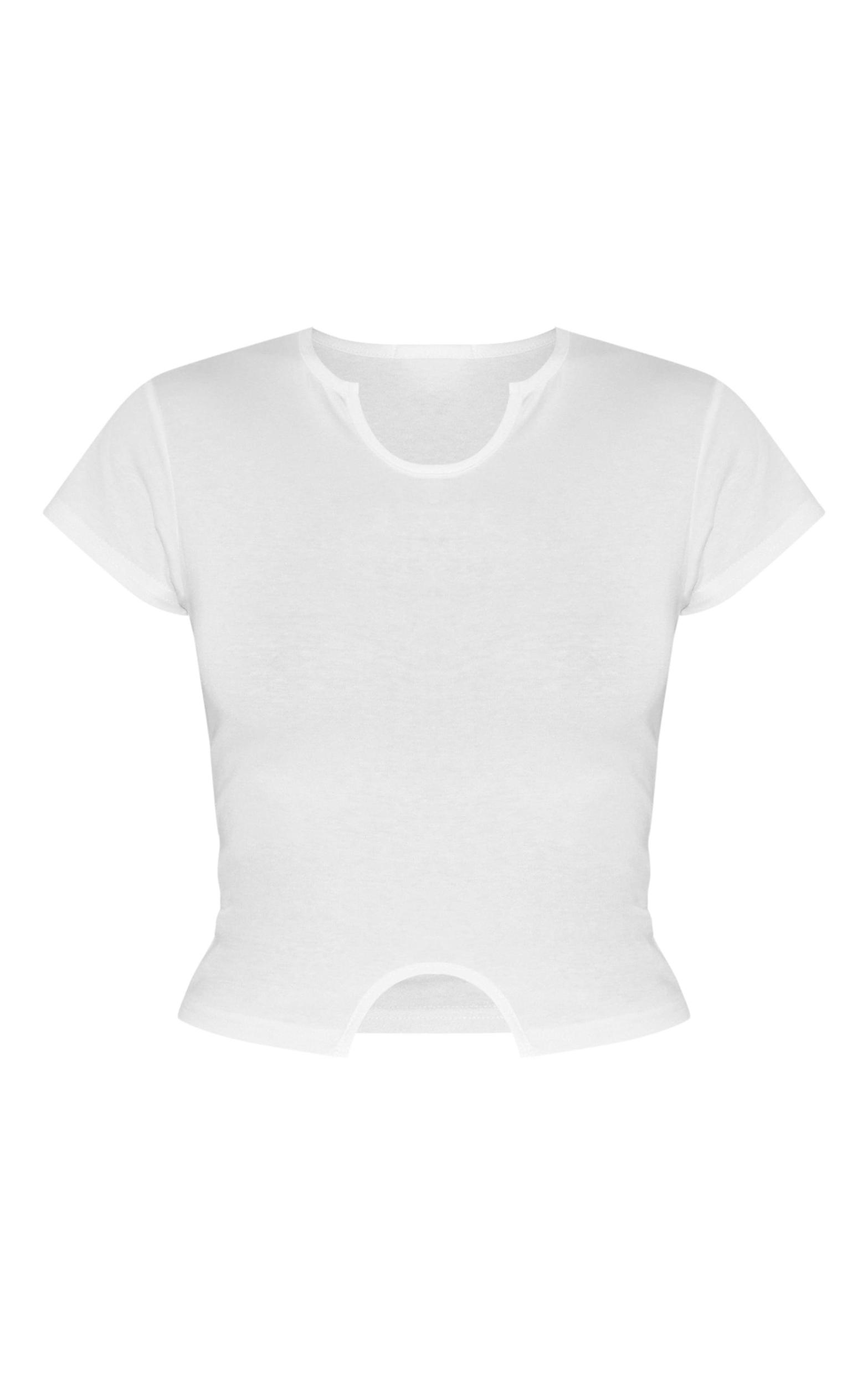 White Modal Cotton Notch Neck Split Hem T Shirt Product Image