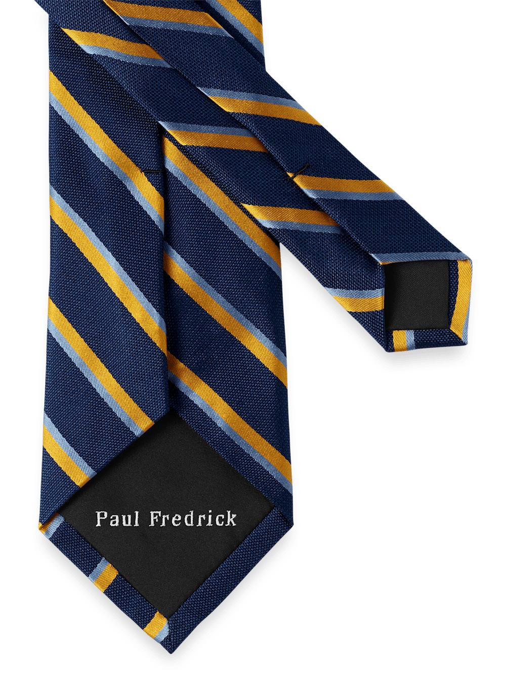 Stripe Woven Silk Tie - Navy/yellow Product Image