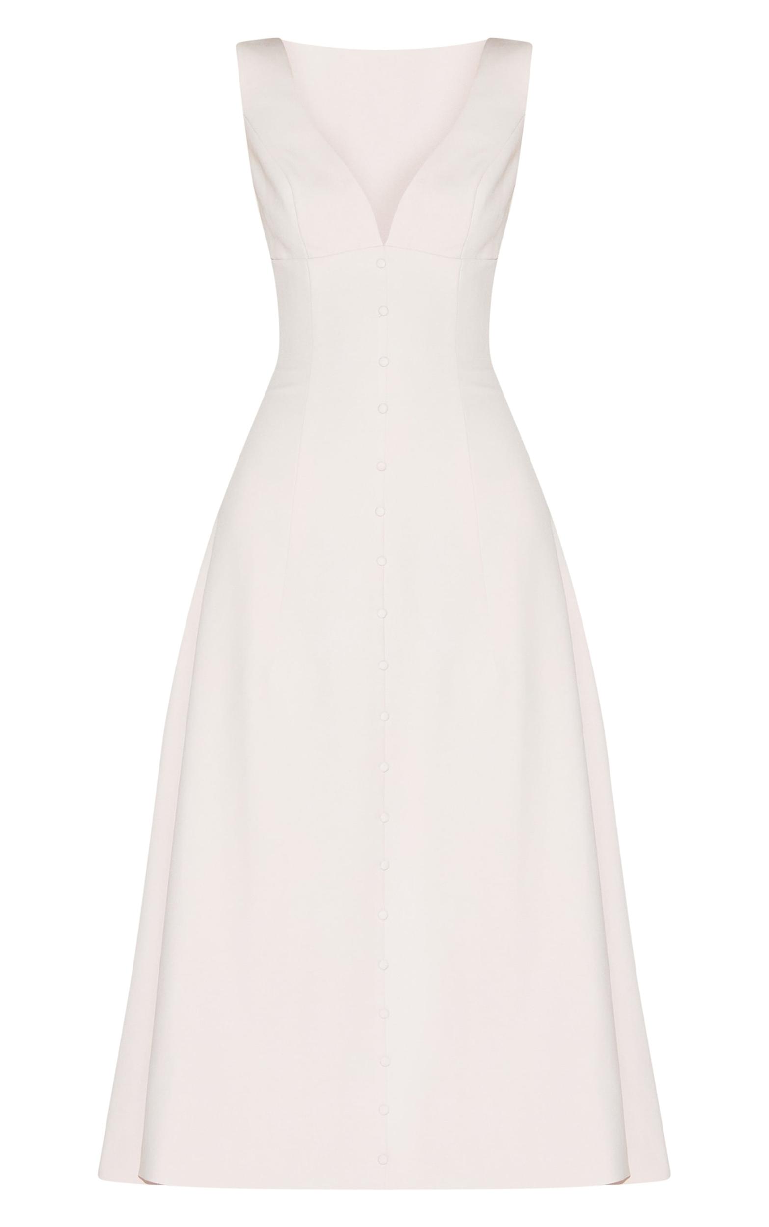  Cream Tailored Woven Plunge Button Down Midi Dress Product Image