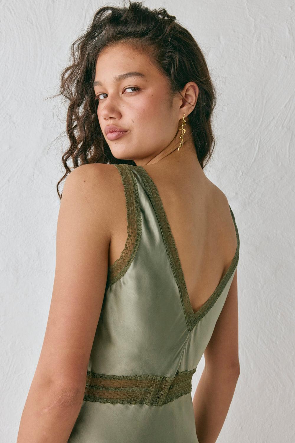 Meet Me On The Dance Floor Bias Cut Maxi Dress Olive Product Image