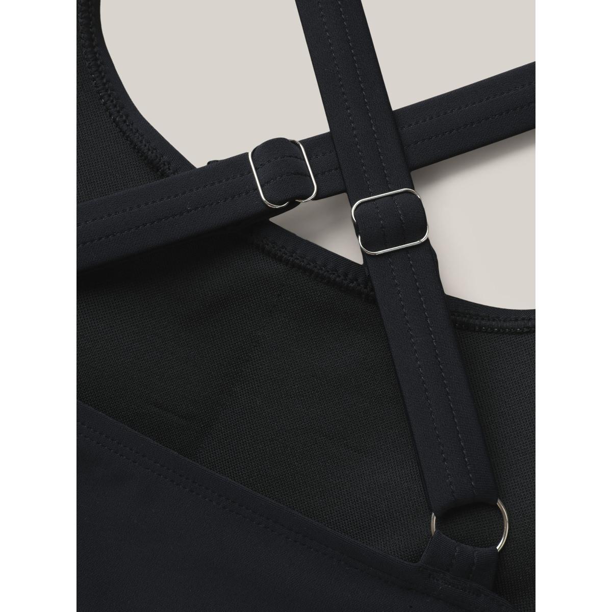 Plus Size 2-in-1 Padded Color Contrast Swim Tankini Women's Swimwear ArmyGreen Resort Contrast High stretch Bodycon U-neck Curve Swim Tops BloomChic 12/L Product Image