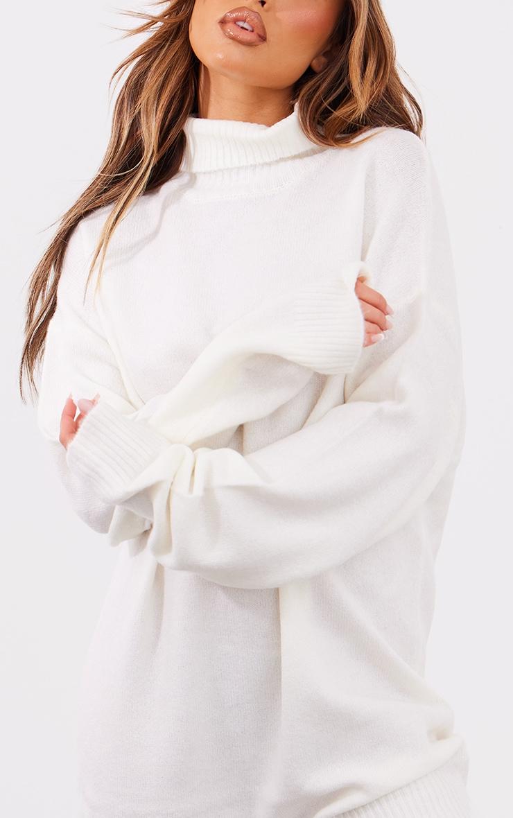 Petite Oatmeal Knitted Slouchy Sweater Dress Product Image