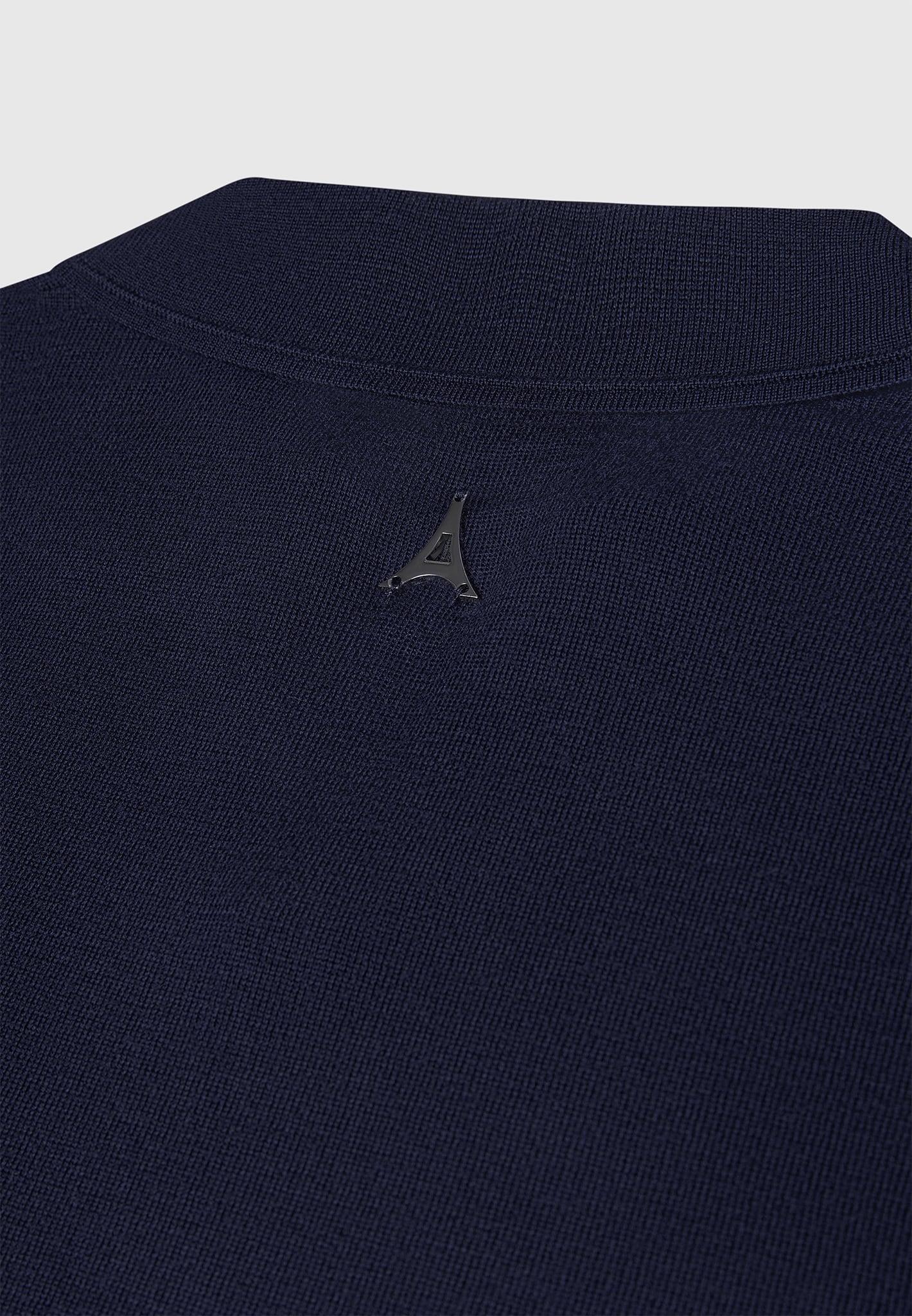 Merino Wool Long Sleeve Revere Polo Shirt - Navy Male Product Image