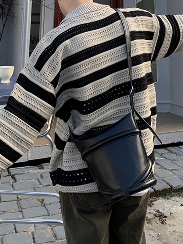 Men's Cutout Striped Half Zip Sweater Product Image