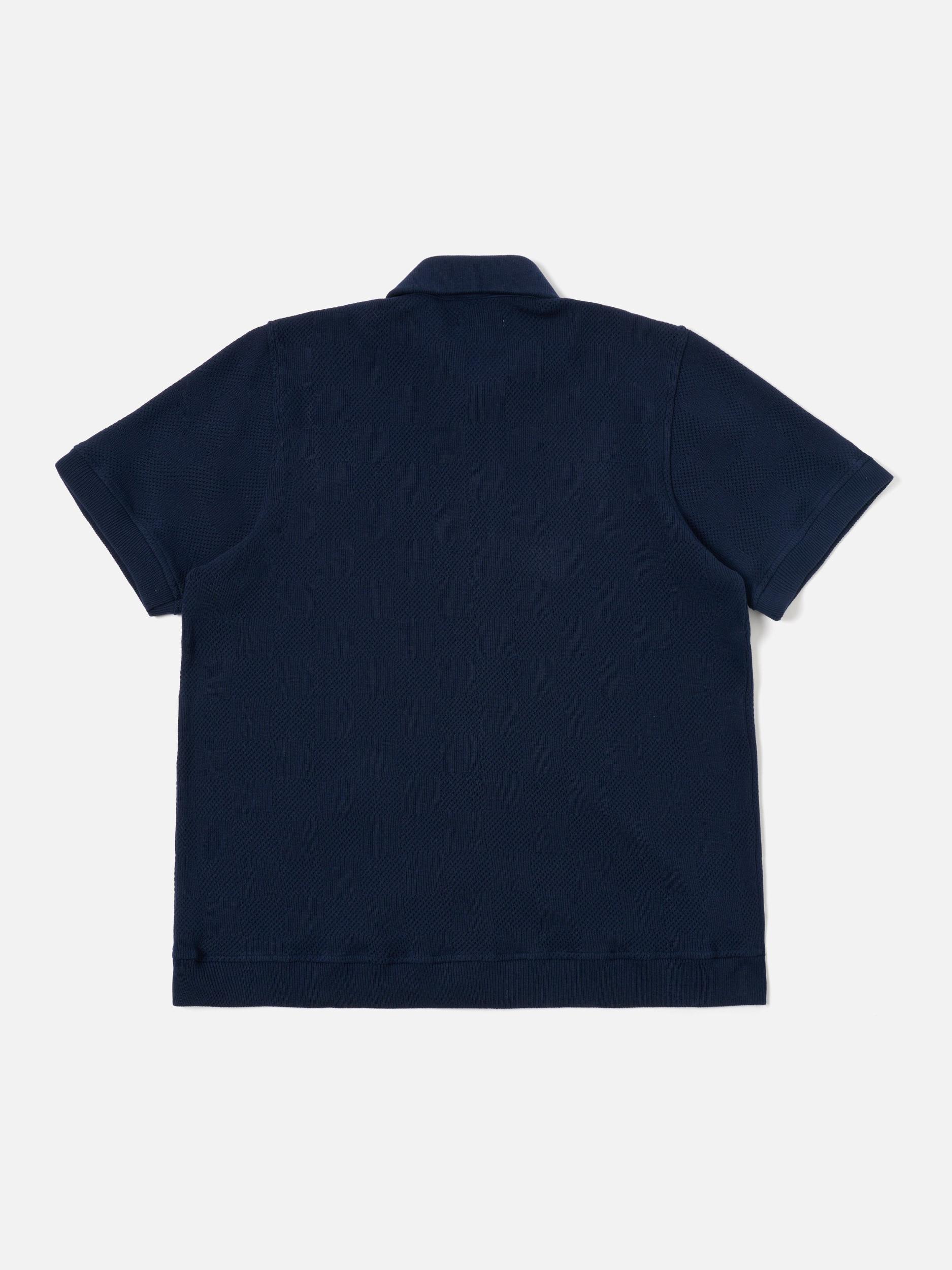 Bright Navy Fantasy Checkerboard Button Through Polo Product Image