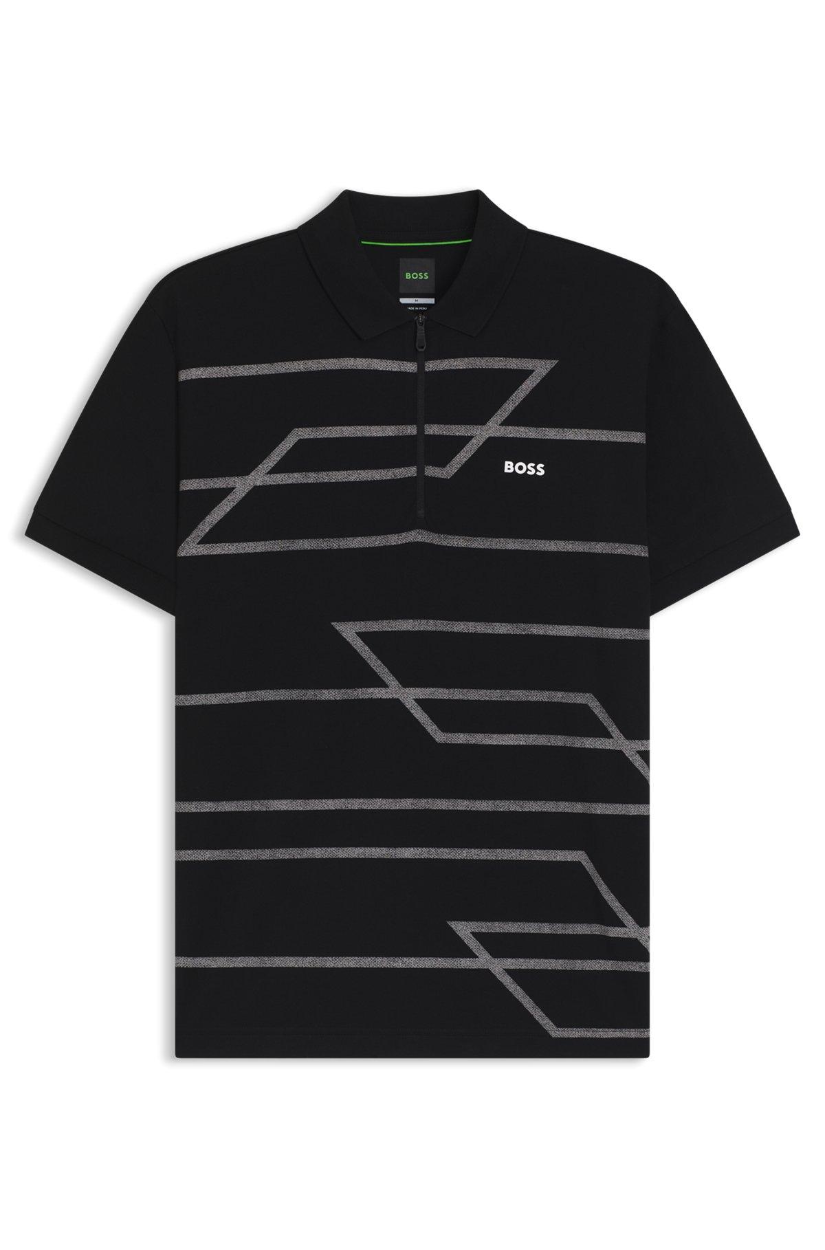 Slim-fit polo shirt in Oxford cotton with printed front panel Product Image