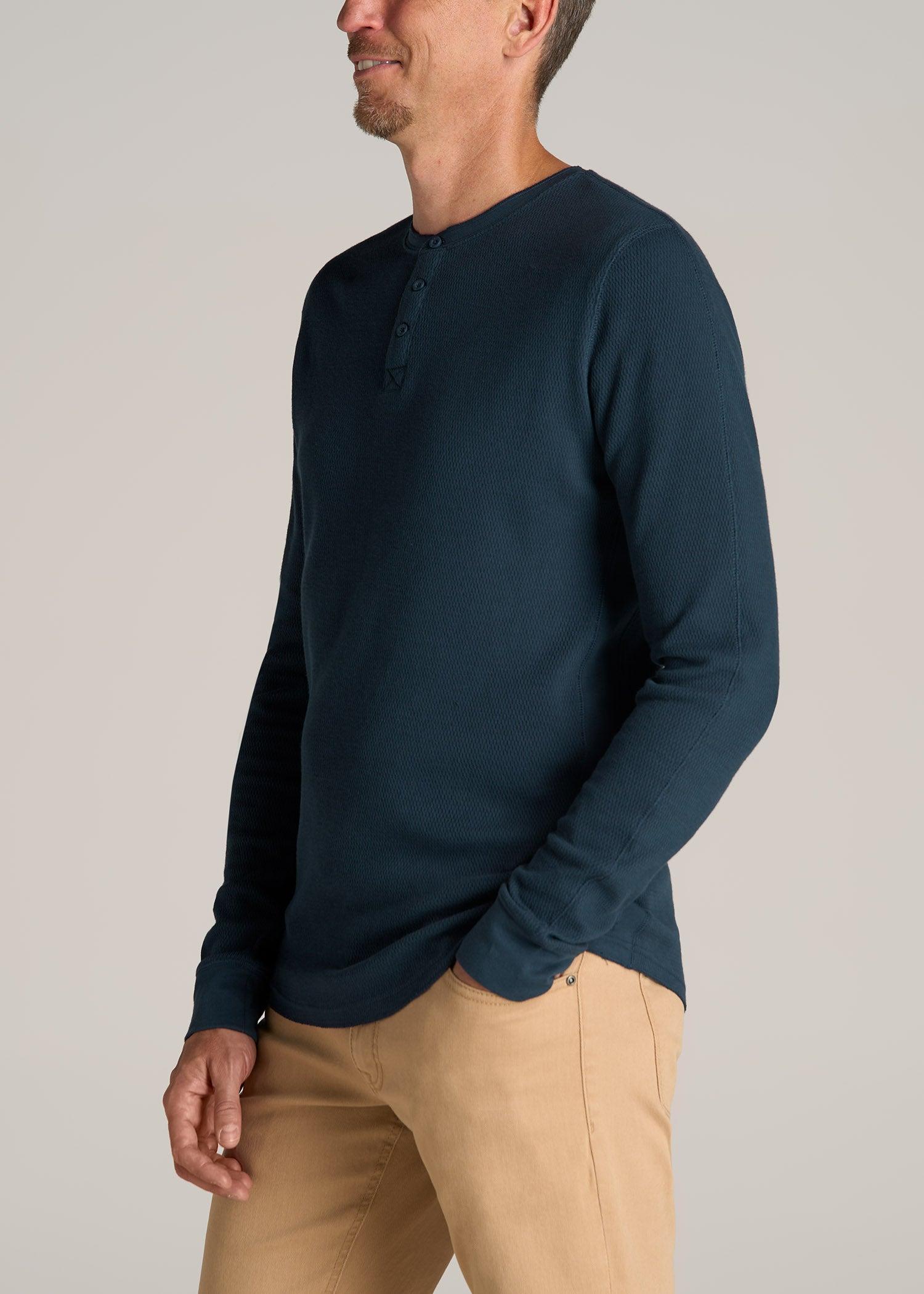 Double Honeycomb Thermal Long-Sleeve Henley Shirt for Tall Men in True Navy Male Product Image