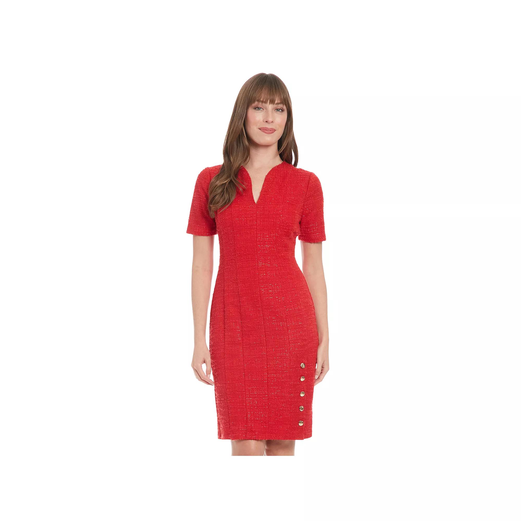Women's London Times V-Neck Short Sleeve Sheath Dress,  Product Image