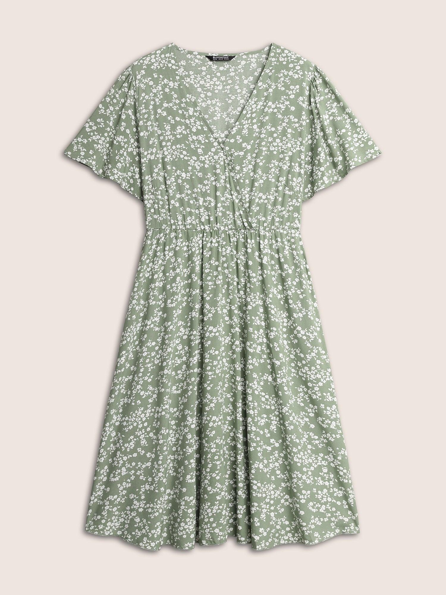 Bloom Dress - Ditsy Floral Elastic Waist Ruffles Pocket Knee Dress Female Product Image