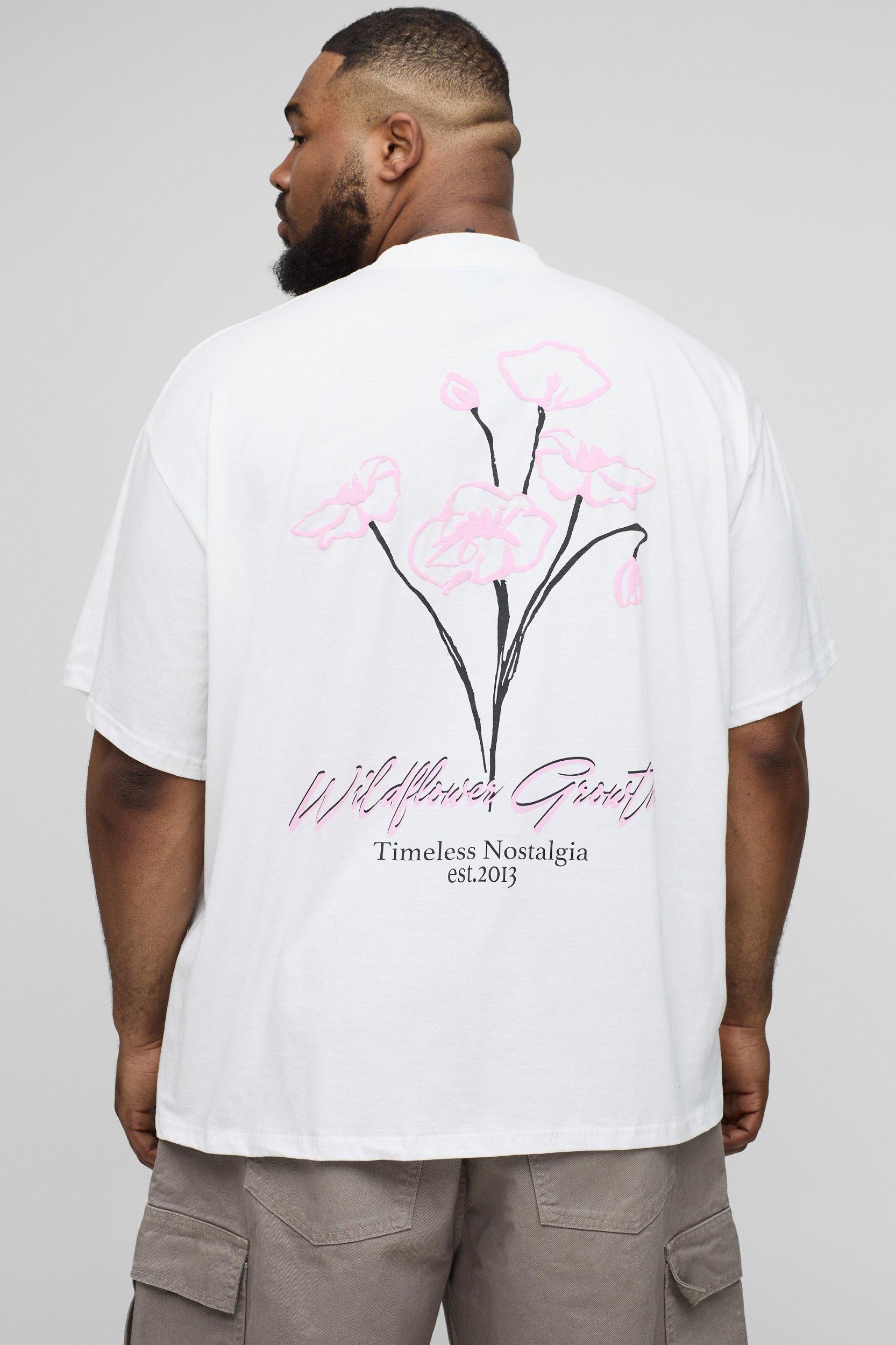 Plus Oversized Extended Neck Doodle Floral Print T-Shirt | boohooMAN USA Product Image