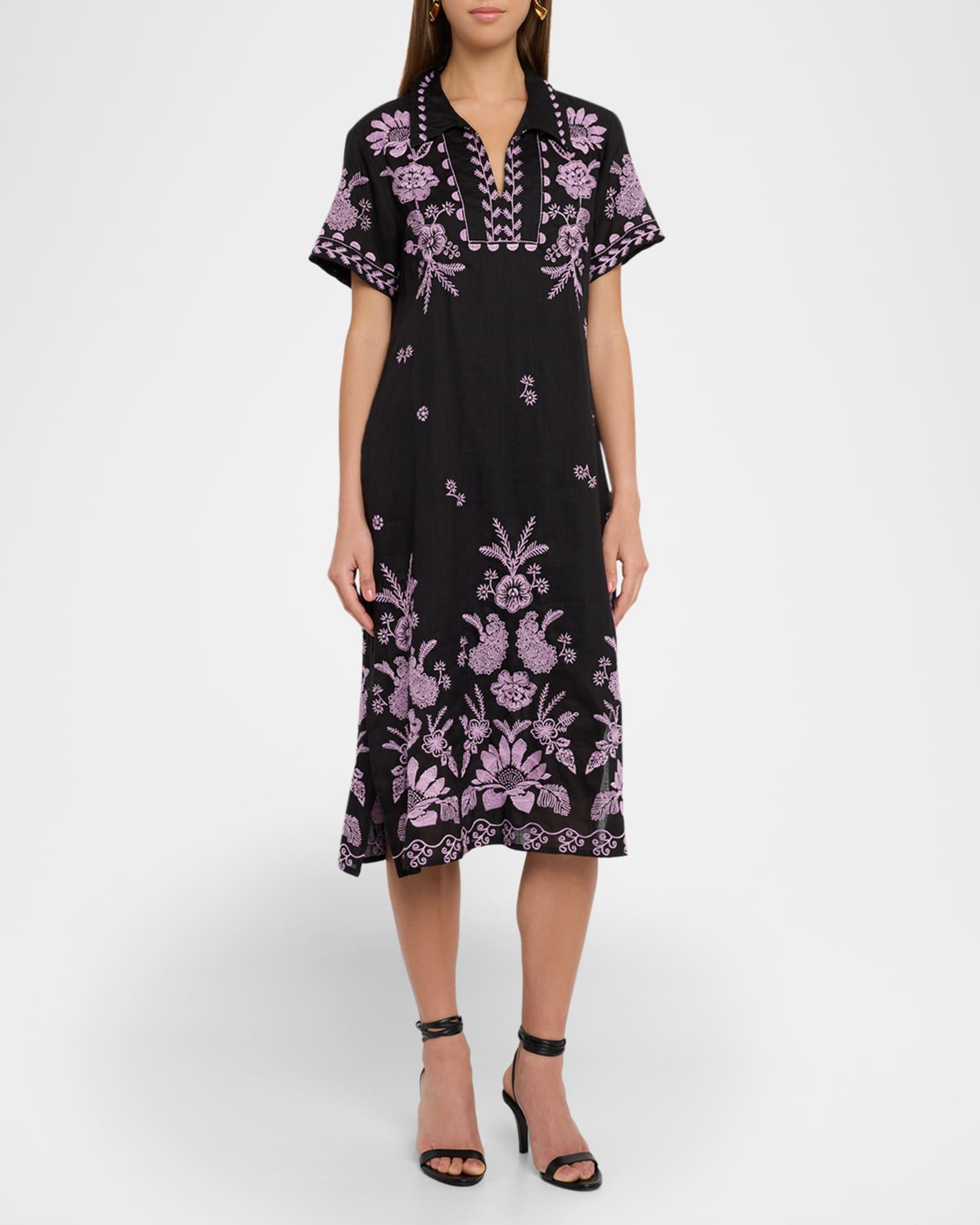 Embroidered Short-Sleeve Tunic Dress Product Image