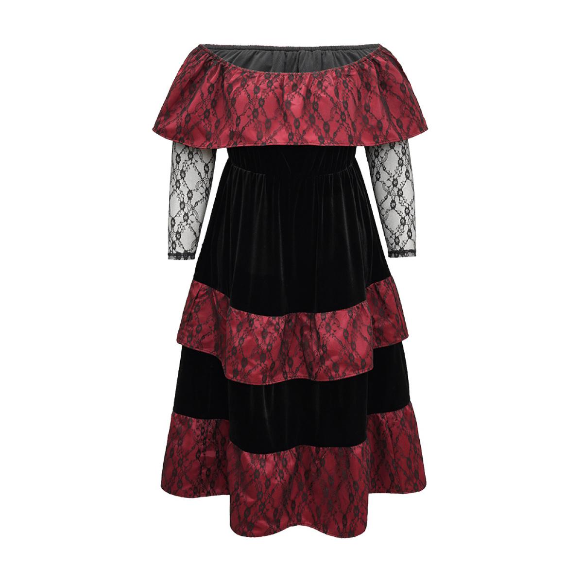 Plus Size Off Shoulder Lace Insert Mesh Layered Dress Black Women Elegant See through One-shoulder neck Long Sleeve Curvy Midi Dress BloomChic 18-20/2X Product Image