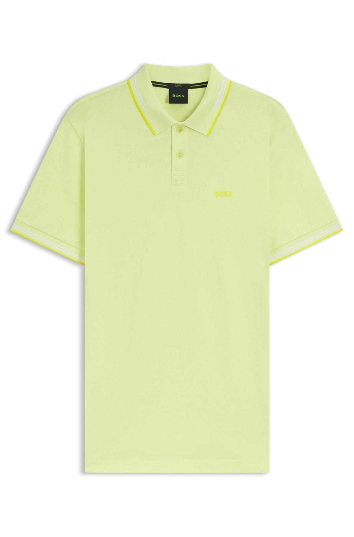 BOSS - Stretch-cotton slim-fit polo shirt with branding - Light Green Product Image