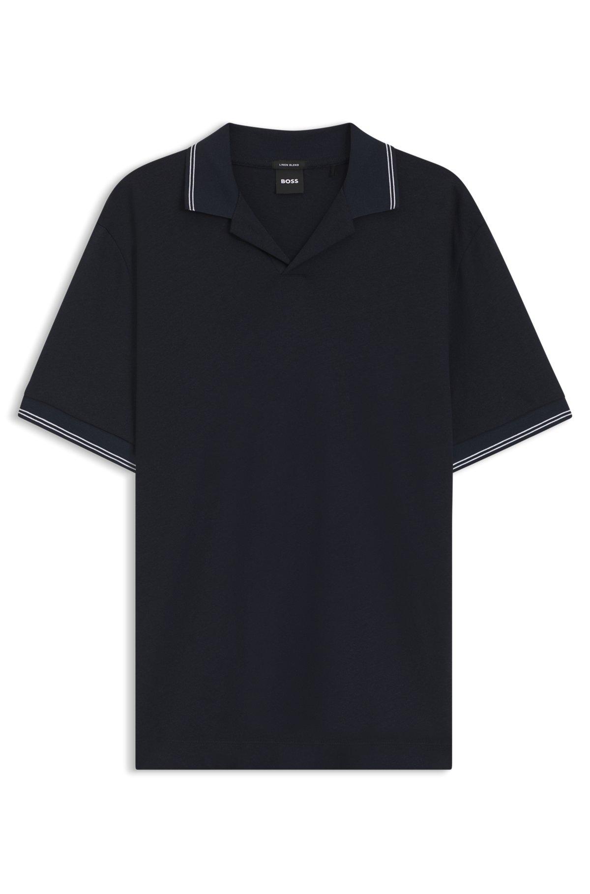 Johnny-collar polo shirt in cotton and linen Product Image