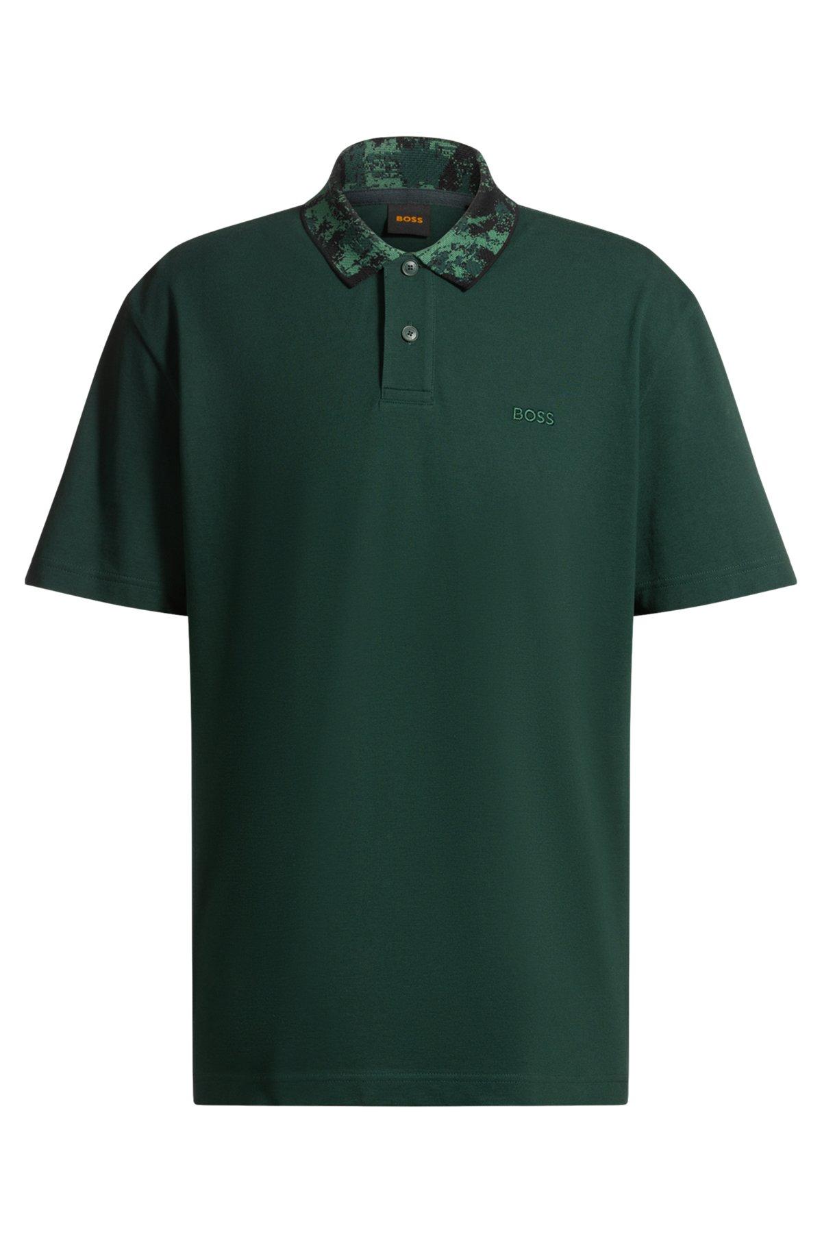 Cotton-piqué polo shirt with jungle-artwork collar Product Image