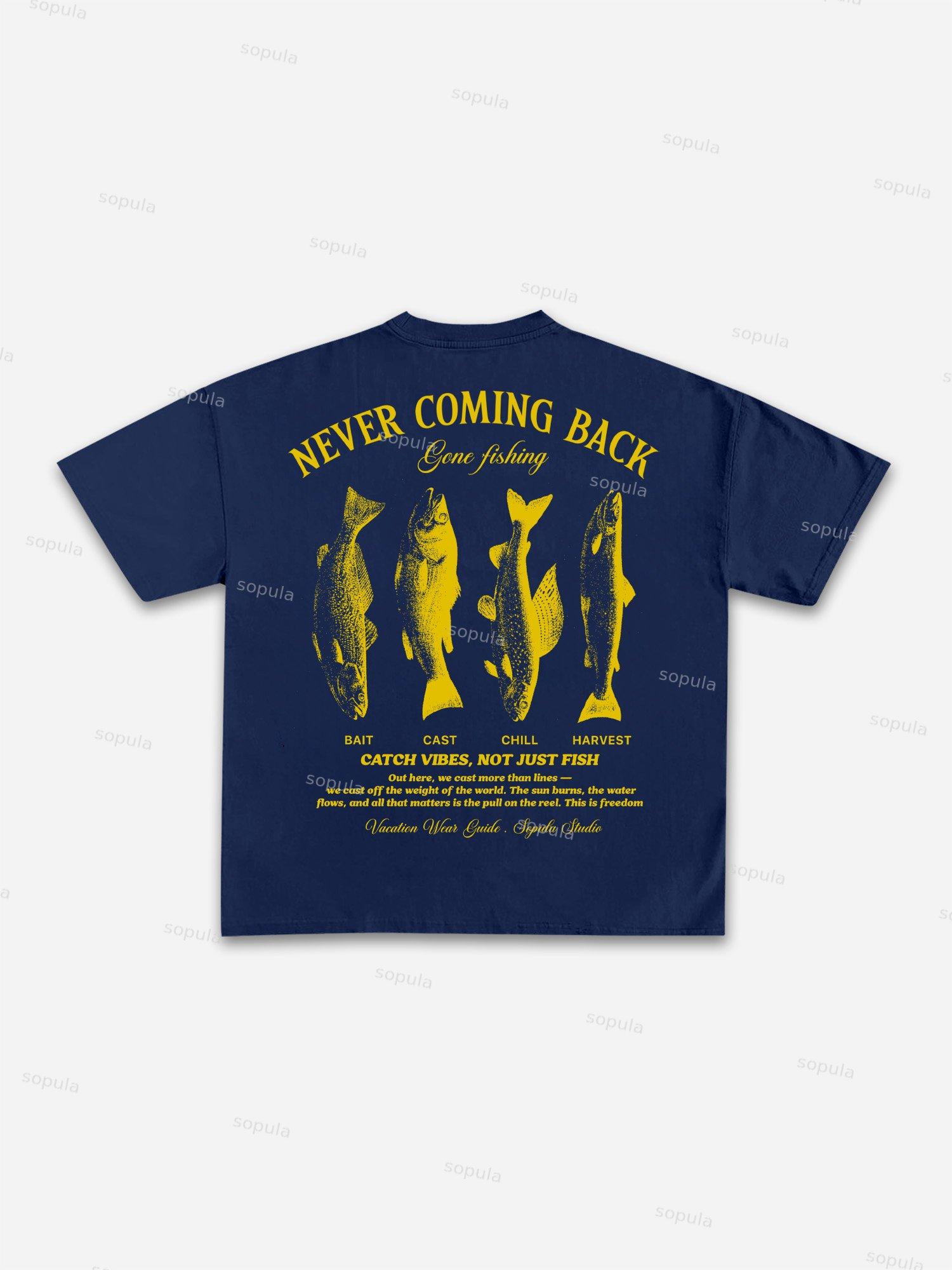 Vacation Wear Guide Vintage Sea Fishing Graphic Cotton T-shirt Product Image