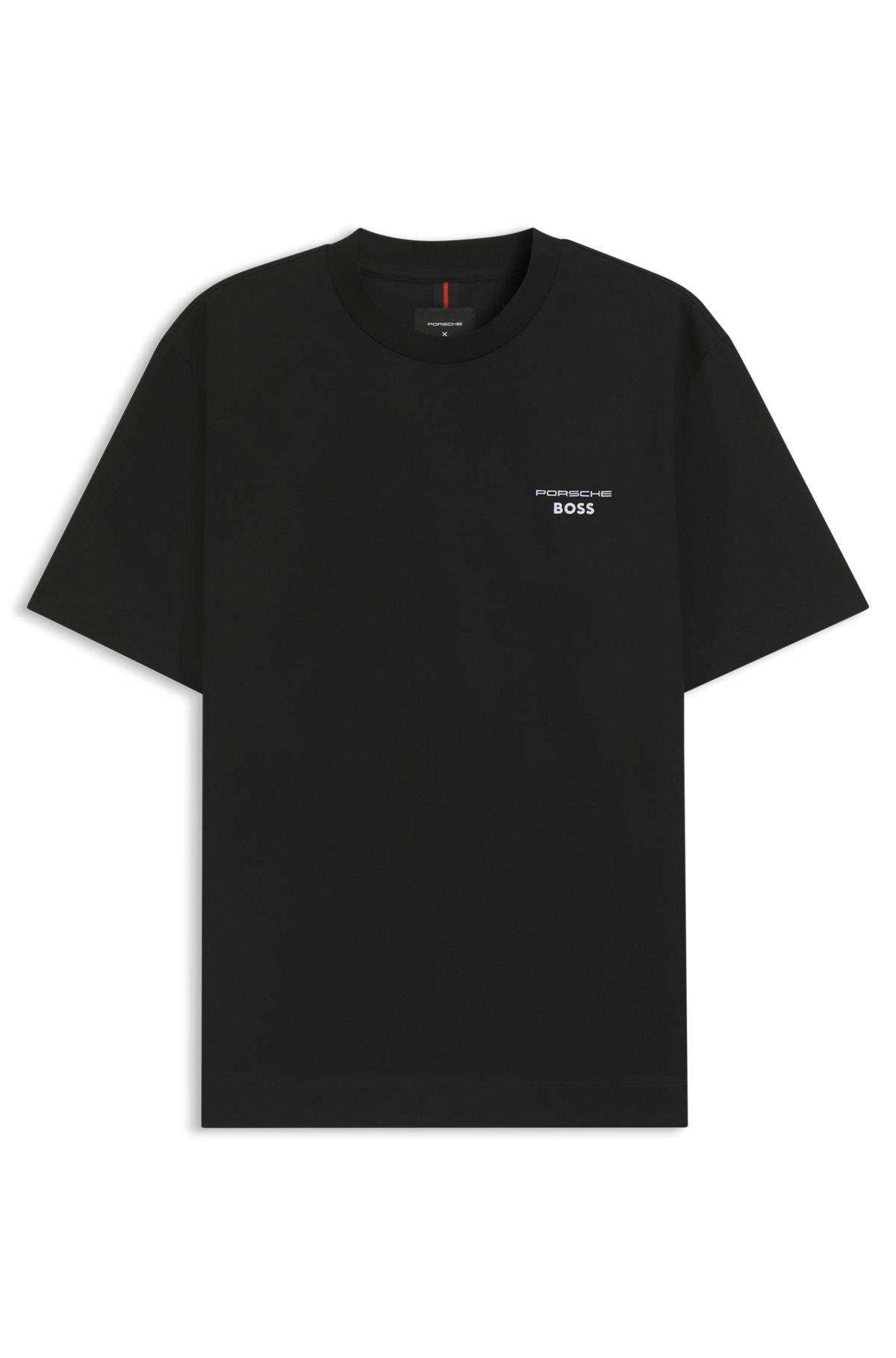 BOSS - Porsche x BOSS mercerized-cotton T-shirt with Targa artwork - Black Product Image