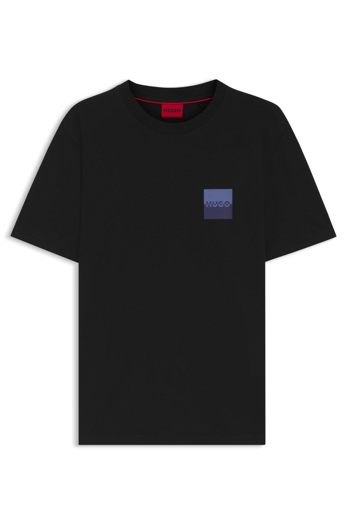 HUGO - Cotton-jersey T-shirt with curved-logo print - Black Product Image