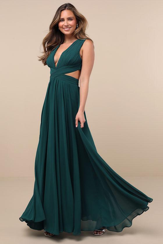 Vivid Imagination Emerald Green Cutout Maxi Dress Product Image