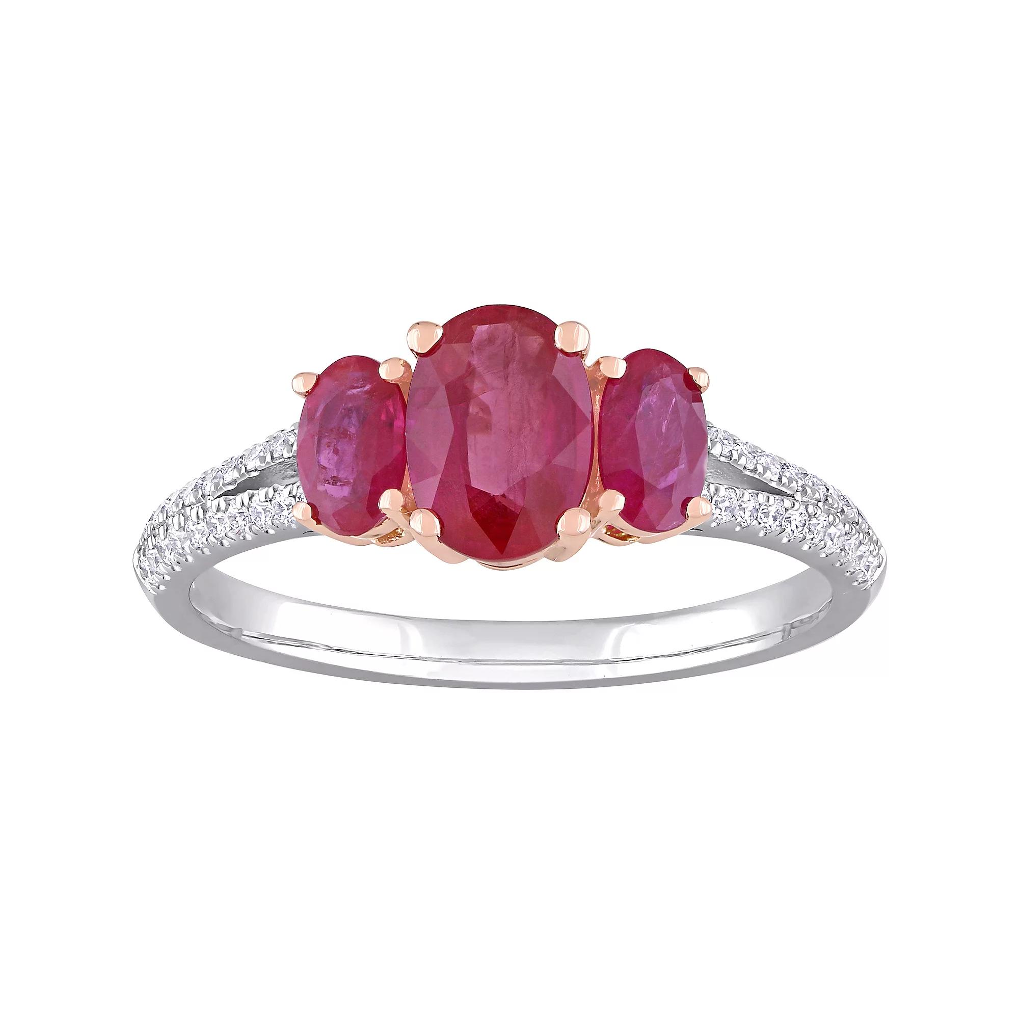 Stella Grace 14k Two Tone Gold Ruby & 1/6 Carat T.W. Diamond Three Stone Ring, Womens Product Image