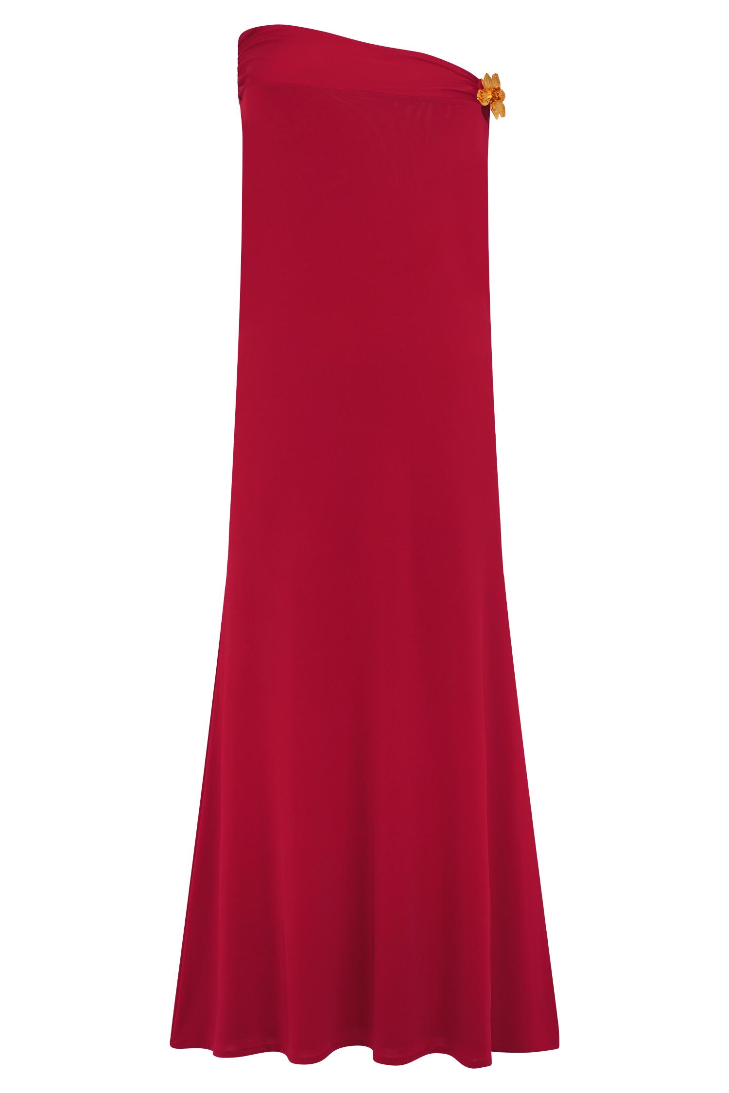 Ainsley Asymmetrical Maxi Skirt With Floral Hardware - Fuchsia Pink Product Image