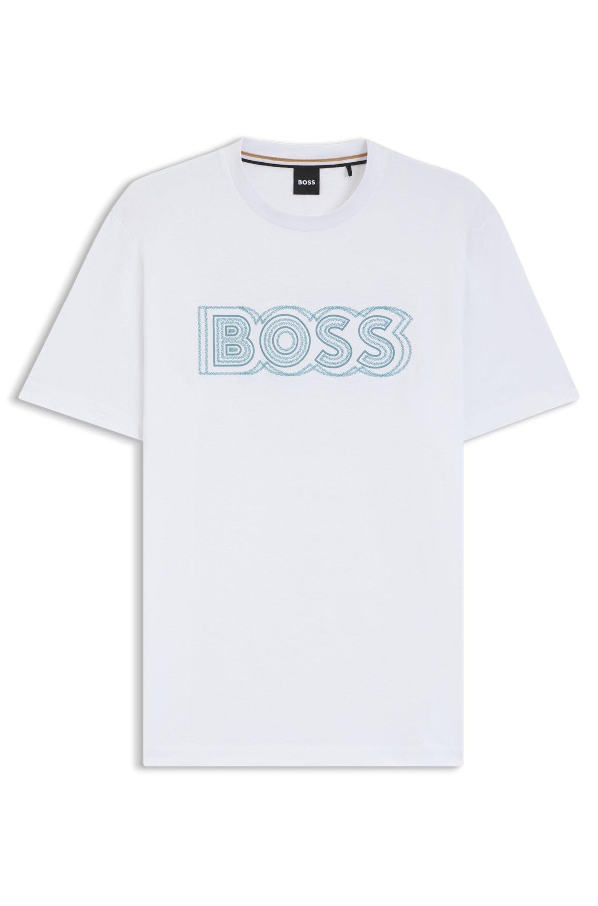 BOSS - Cotton T-shirt with logo artwork - White Product Image
