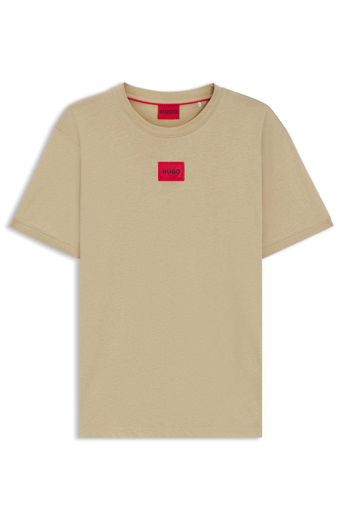 HUGO - Cotton-jersey T-shirt with logo label - Beige Product Image