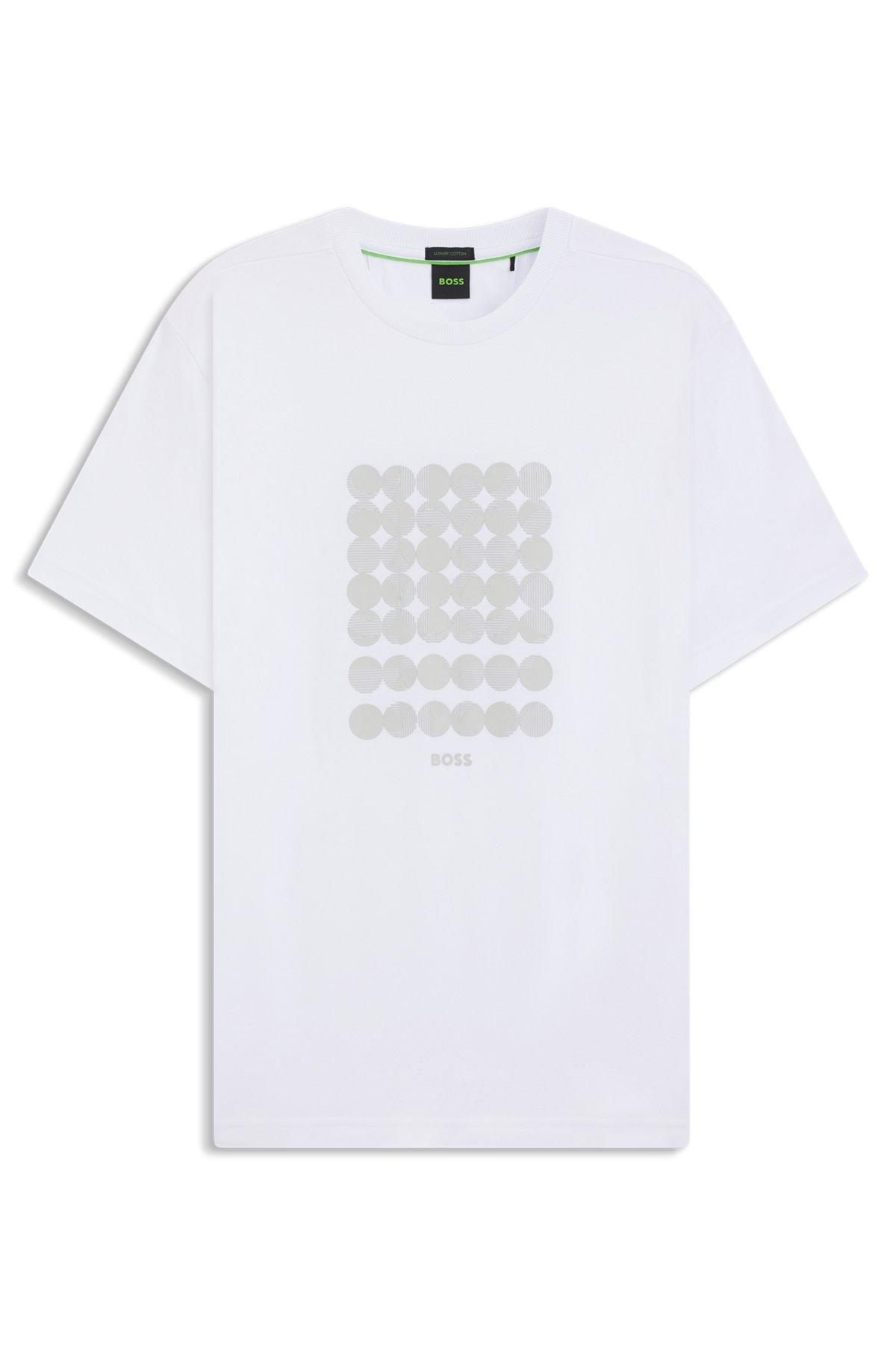 BOSS - Interlock-cotton T-shirt with circle artwork - White Product Image