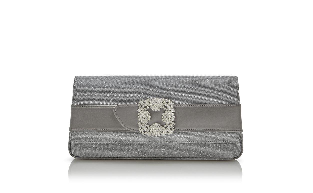 GOTHISI GLITTER Silver Glitter Jewel Buckle Clutch Product Image