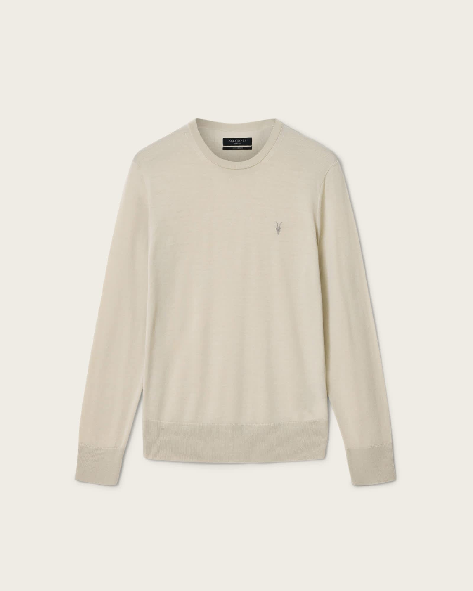Mode Merino Crew Neck Ramskull Sweater POWDERED GREEN | ALLSAINTS US Product Image