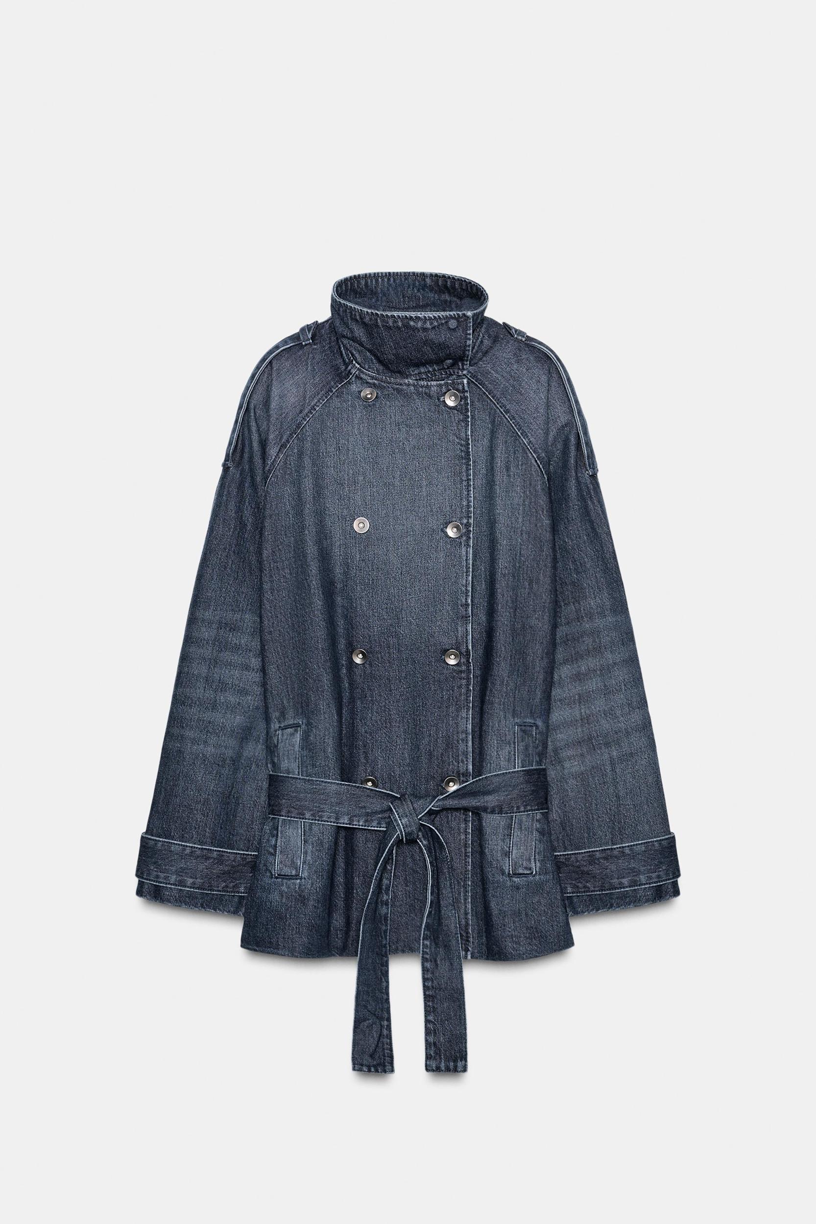 TRF BELTED DENIM MIDI JACKET Product Image