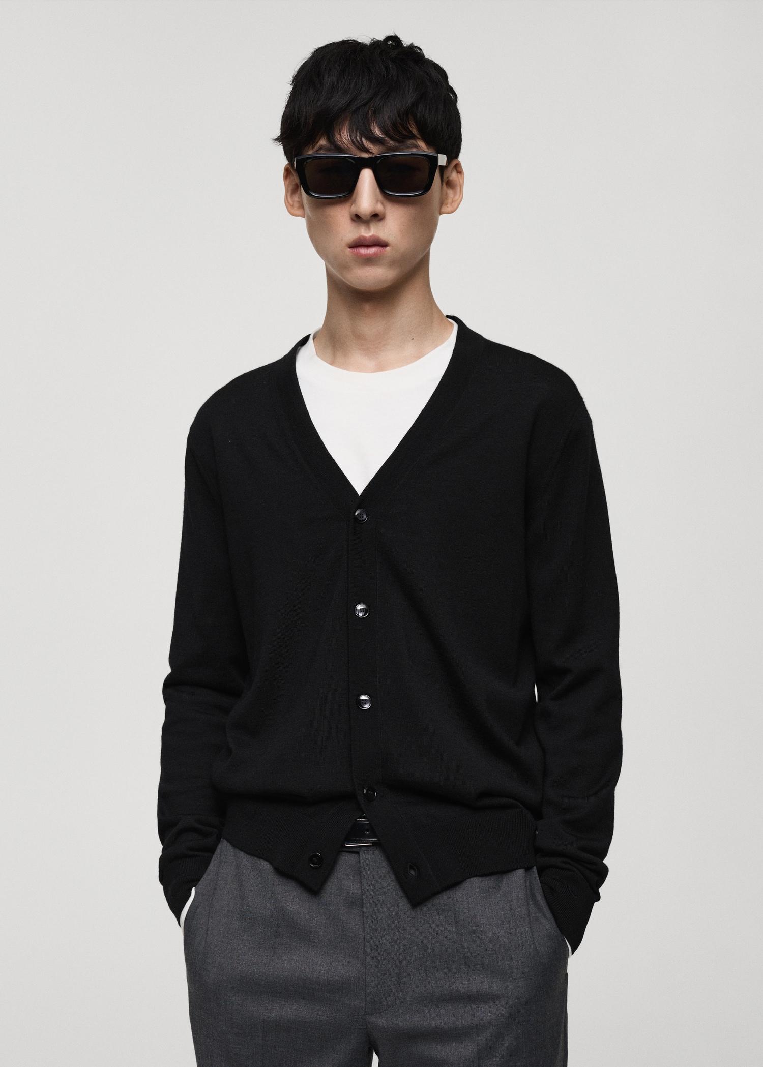 100% merino wool cardigan - Men | MANGO USA Product Image