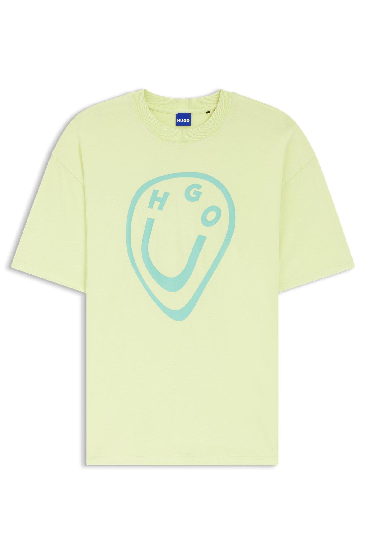 Cotton-jersey T-shirt with melted-effect Happy HUGO print Product Image
