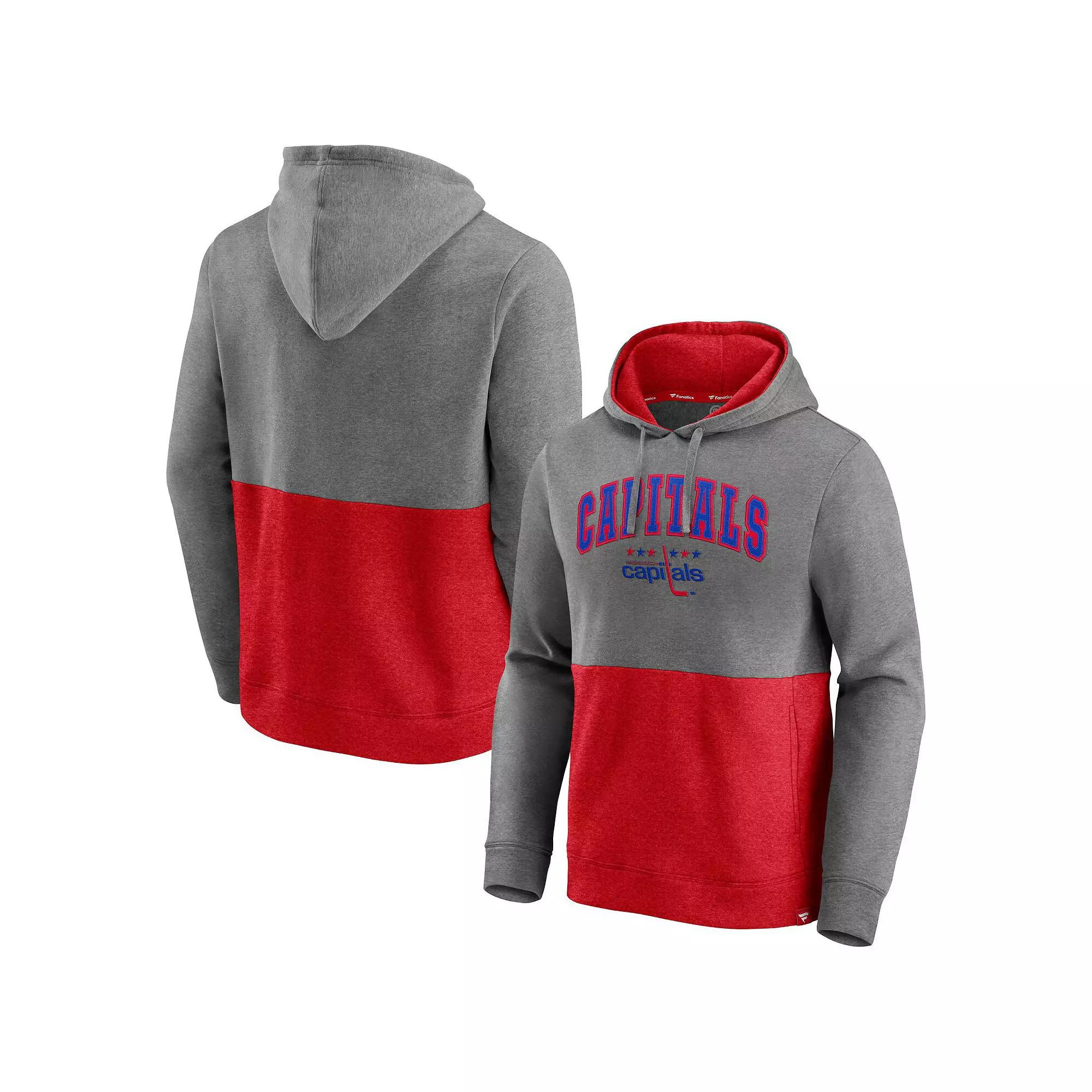 Men's Fanatics Branded Heathered Gray/Red Washington Capitals Block Party Classic Arch Signature Pullover Hoodie, Size: Medium, Grey Product Image