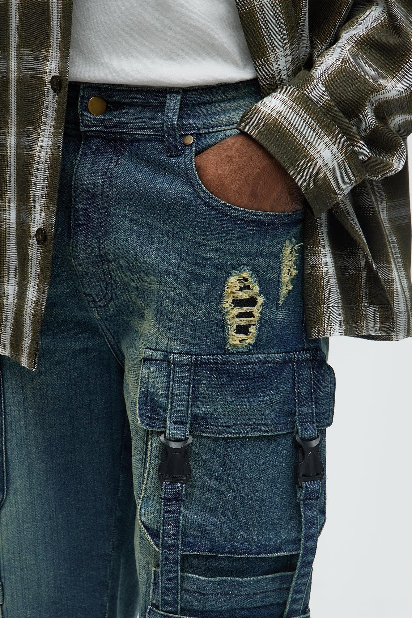 Buckle Strapped Relaxed Denim Shorts - Medium Blue Wash Product Image