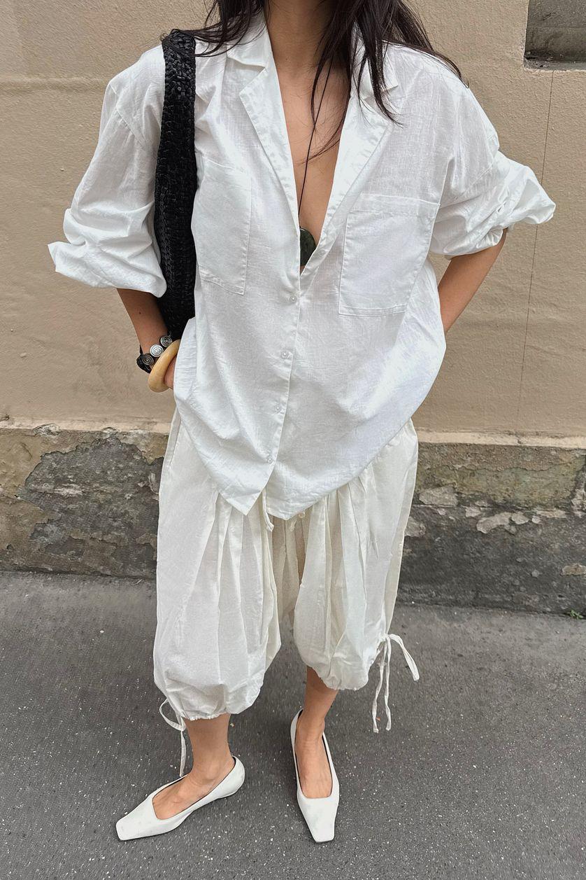 Cotton Front Pocket Tie Sleeve Shirt Product Image