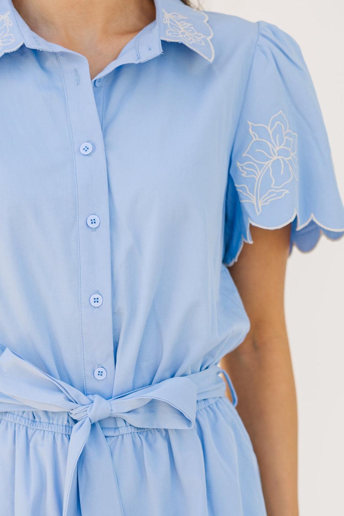 Sunday Best Light Blue Embroidered Romper Female Product Image