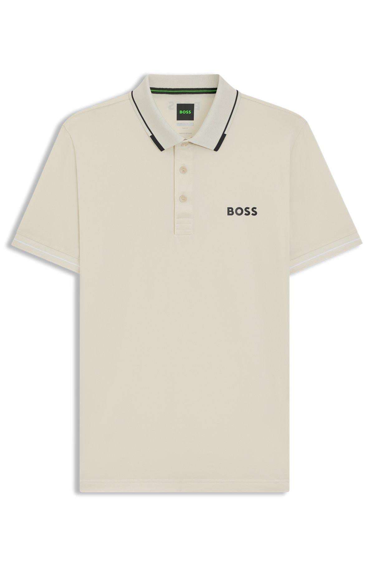 Slim-fit polo shirt with contrast logos Product Image