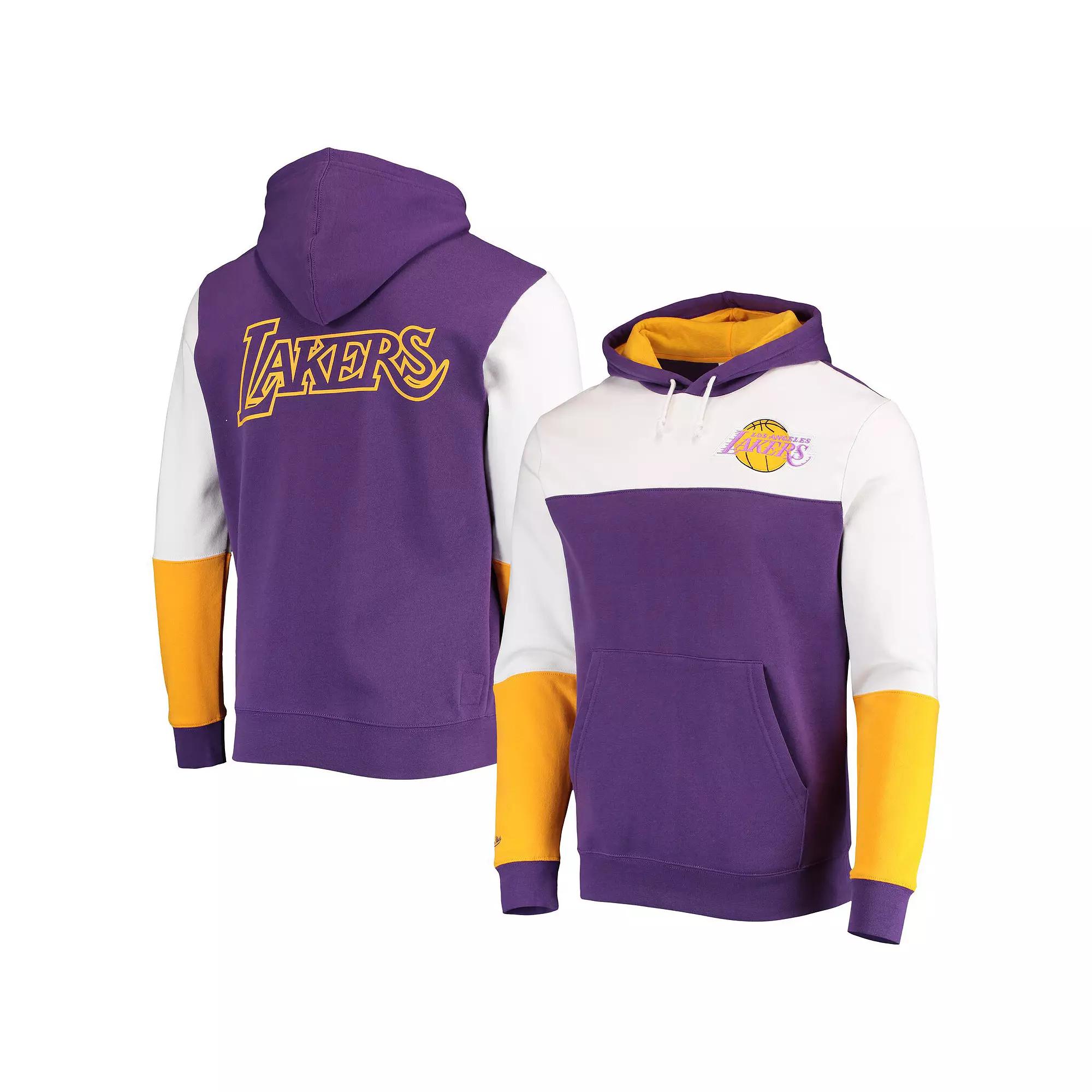 Men's Mitchell & Ness Purple Los Angeles Lakers Hardwood Classics Fusion 2.0 Colorblock Pullover Hoodie, Size: Medium Product Image