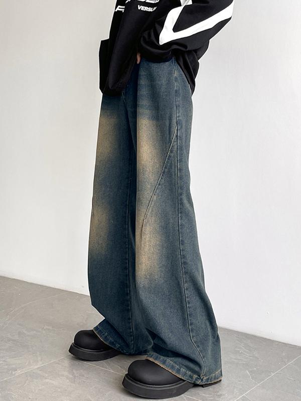 Men's Wash Distressed Ombre Loose Jeans Product Image