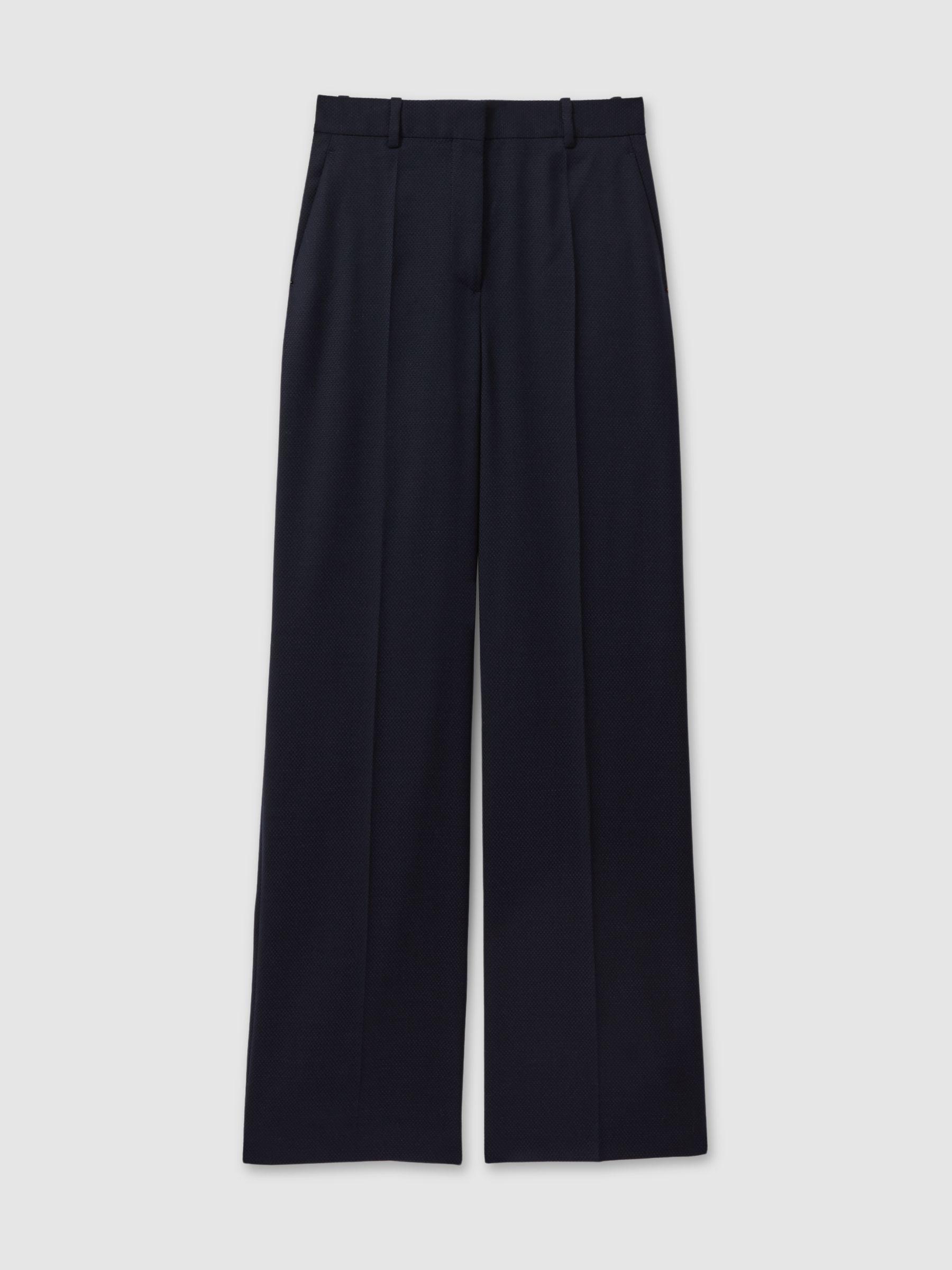 Textured Wide Leg Suit Trousers in Navy Product Image