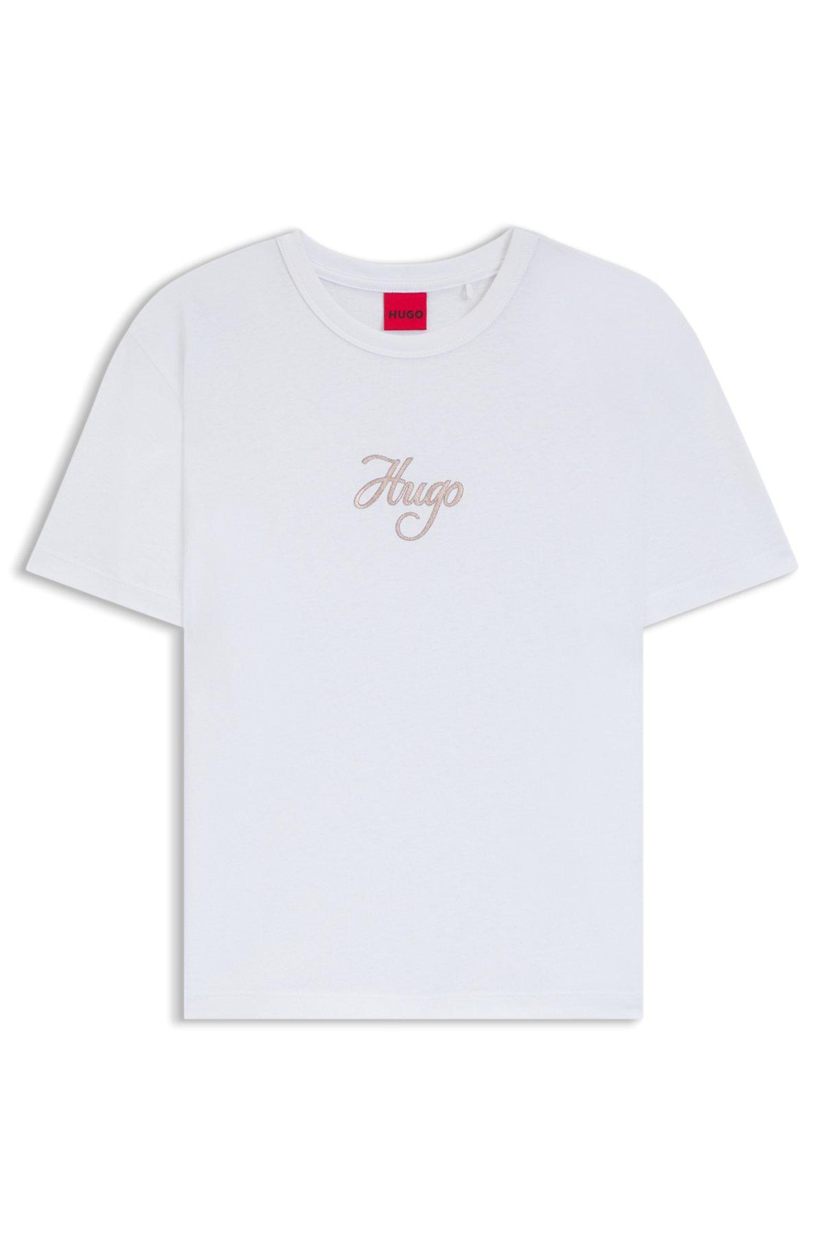 Cotton-jersey T-shirt with glitter-print details Product Image