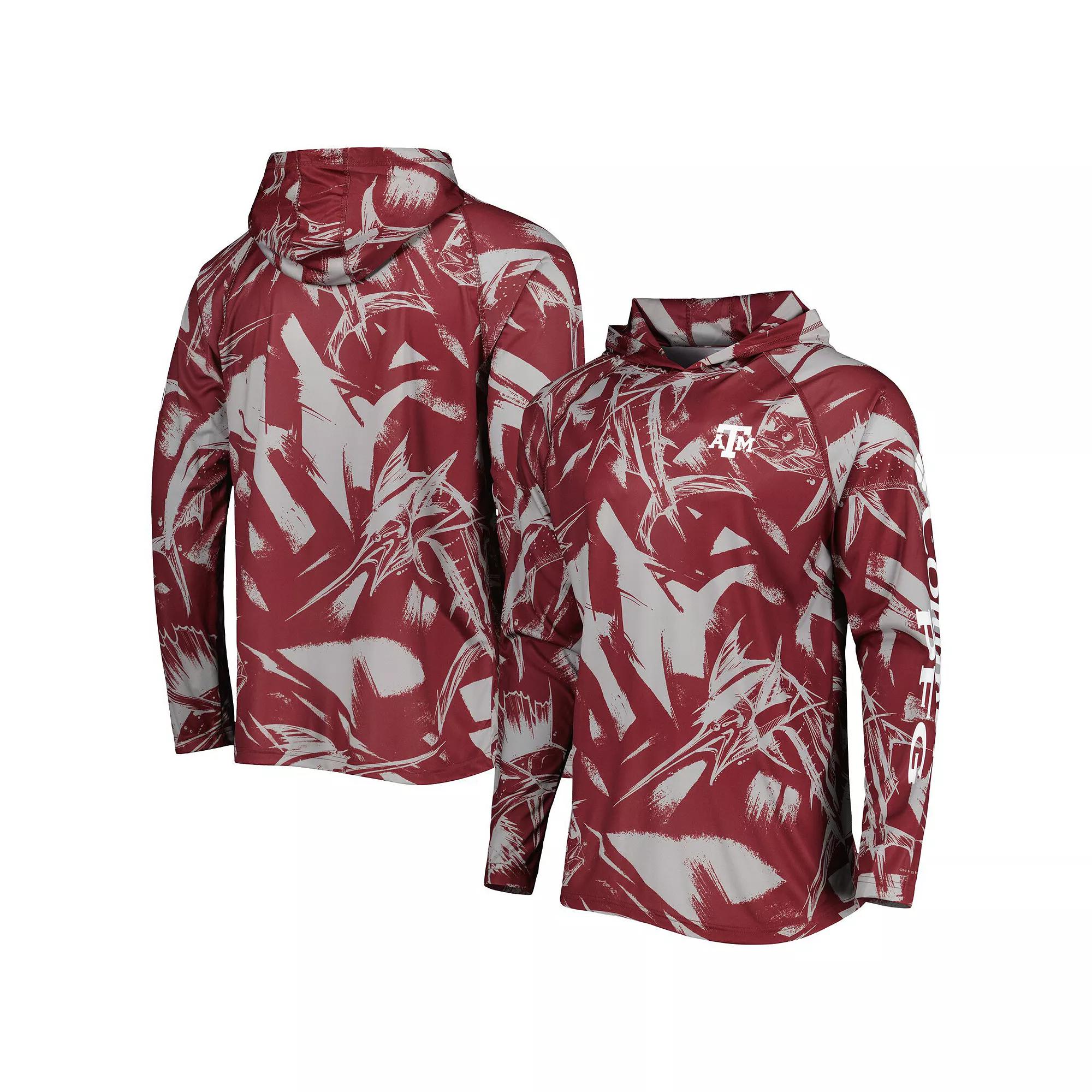 Mens Columbia Maroon/Gray Texas A&M Aggies Super Terminal Tackle Omni-Shade Raglan Long Sleeve Hoodie T-Shirt Product Image