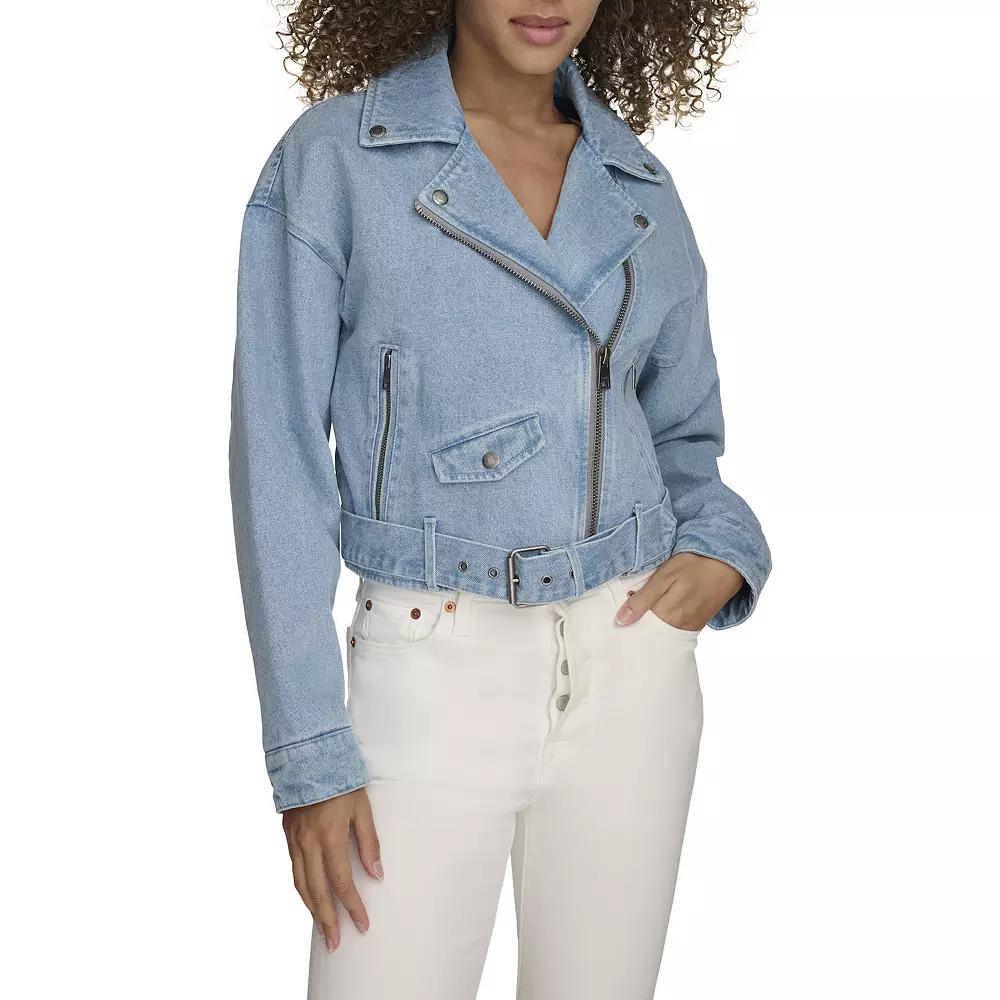 Women's Levi's® Denim Cropped Moto Jacket, Size: Small, Light Wash Blue Product Image