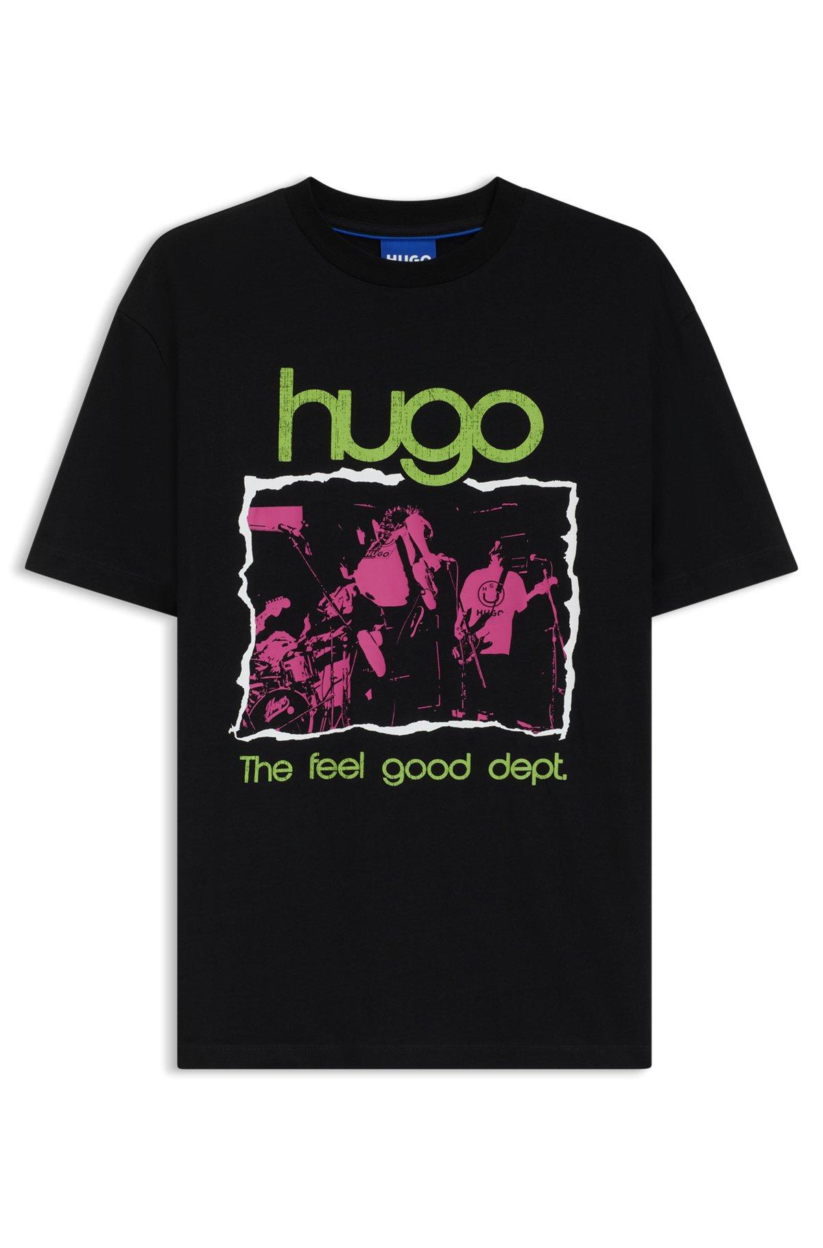 HUGO - Cotton-jersey T-shirt with music-inspired artwork - Black Product Image